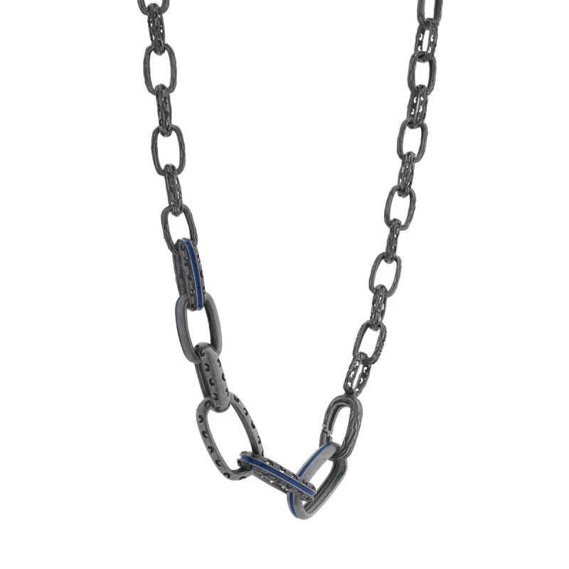 Silver Warrior Bold Link Necklace with Blue Enamel sold by Marco Dal Maso