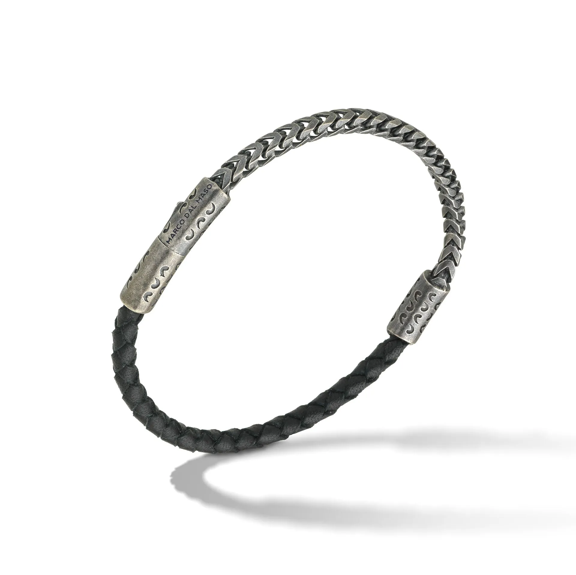 Lash Mixed Chain and Braided Leather Bracelet with Black Leather sold by Marco Dal Maso