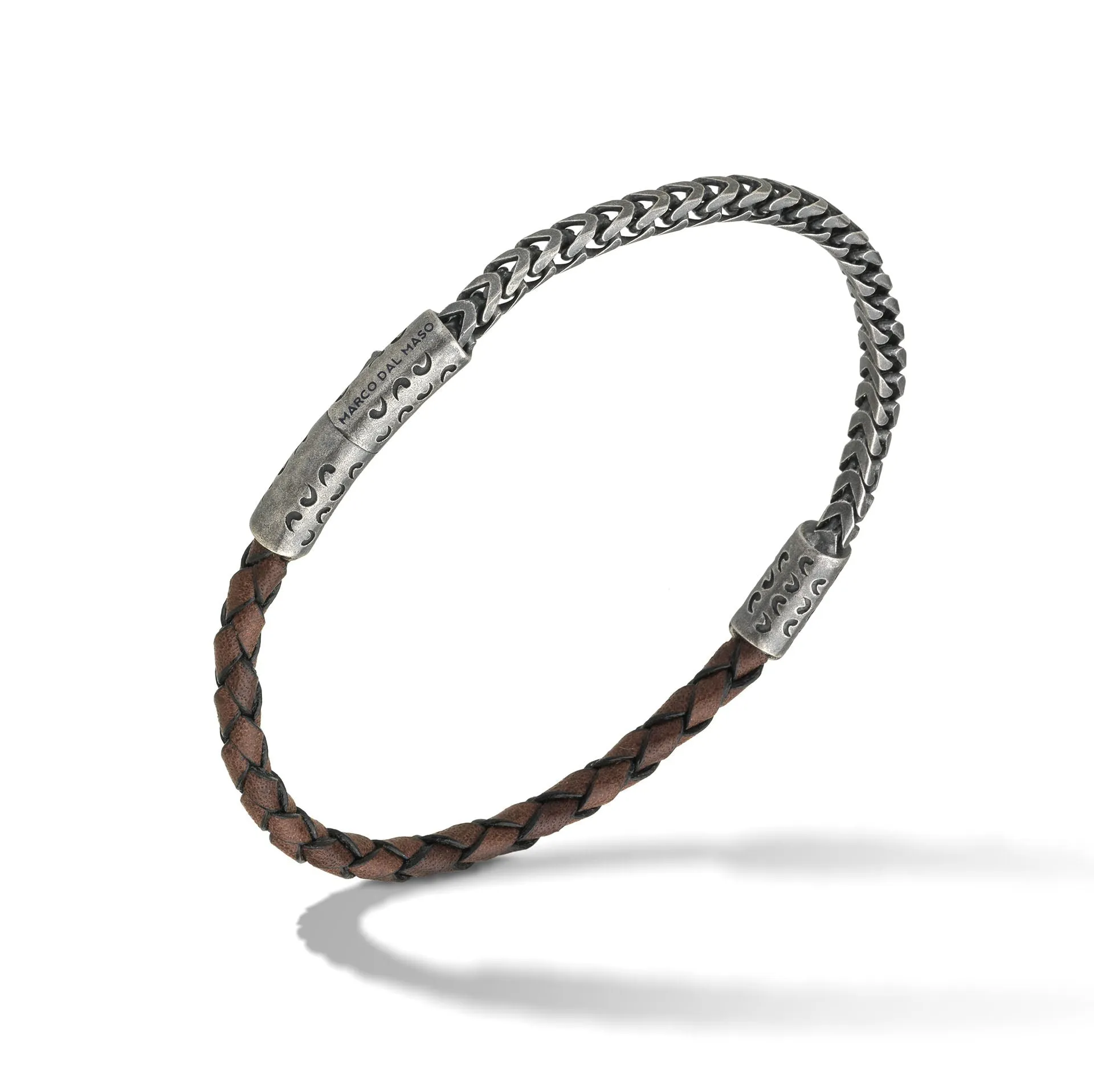 Lash Mixed Chain and Braided Leather Bracelet with Brown Leather sold by Marco Dal Maso