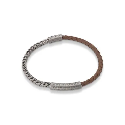 Lash Mixed Chain and Braided Leather Bracelet with Brown Leather sold by Marco Dal Maso product image thumbnail 2