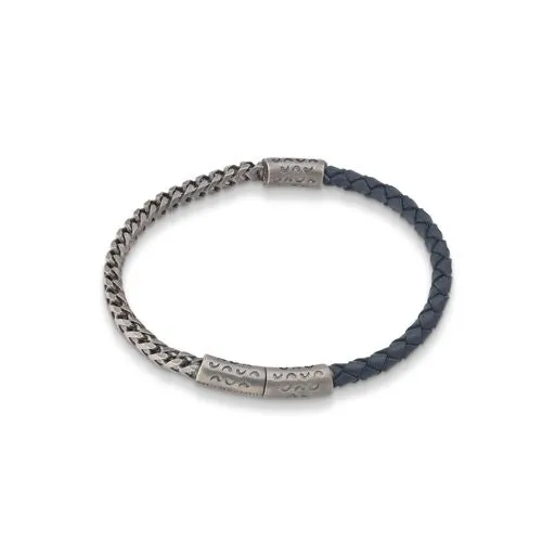 Lash Mixed Chain and Braided Leather Bracelet with Blue Leather sold by Marco Dal Maso product image thumbnail 2