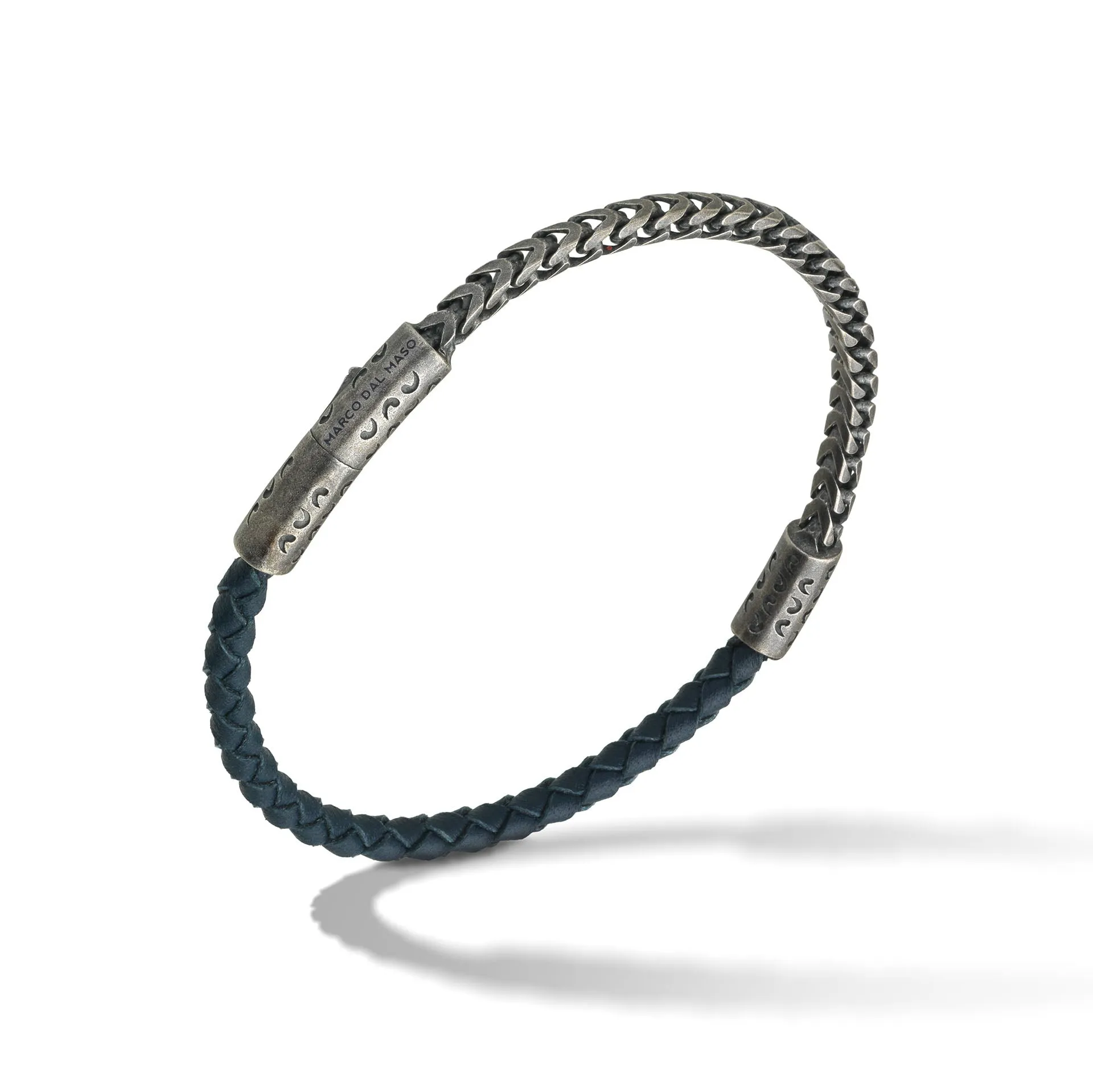 Lash Mixed Chain and Braided Leather Bracelet with Blue Leather sold by Marco Dal Maso