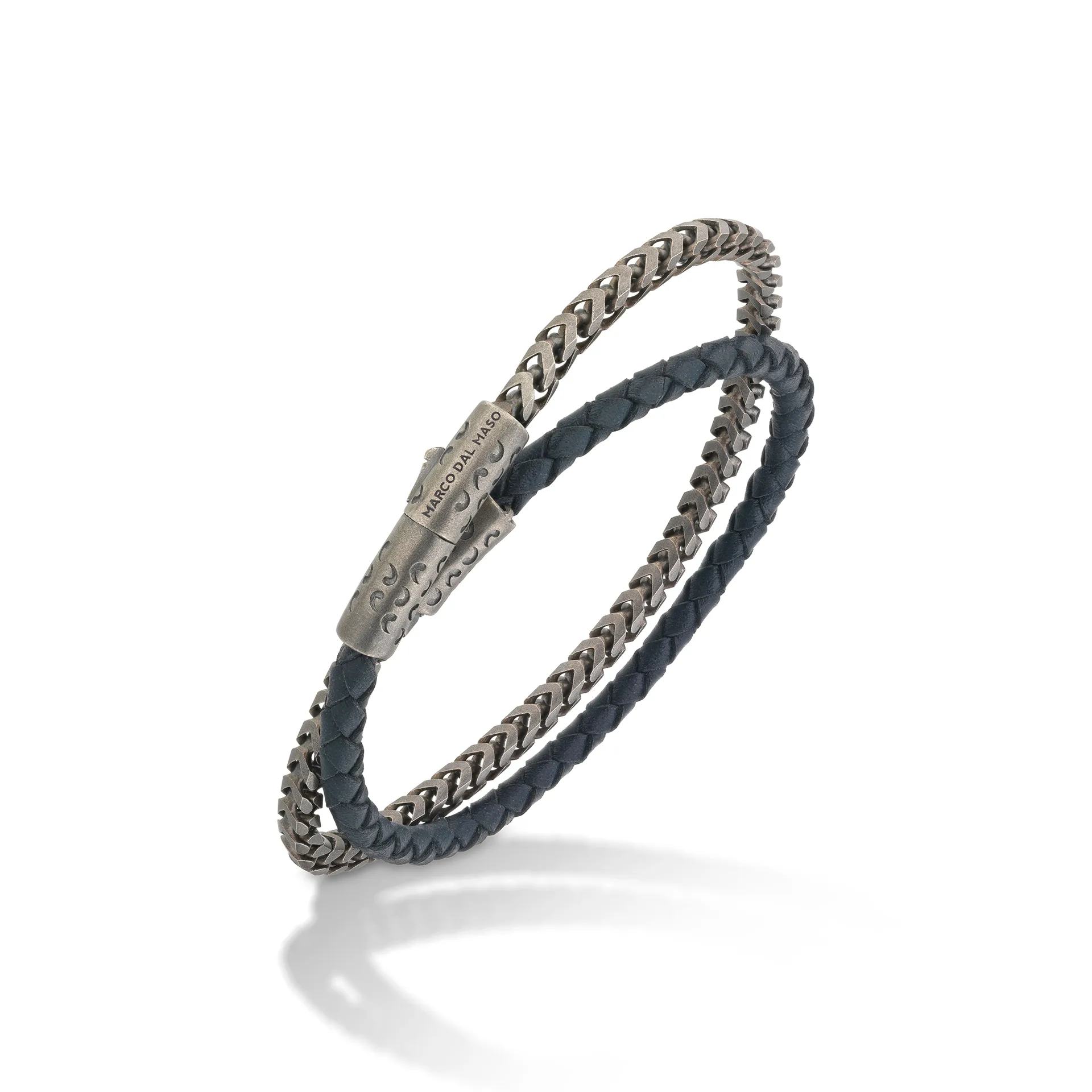 Lash Double Wrap Chain and Leather 10mm Bracelet with Blue Leather sold by Marco Dal Maso