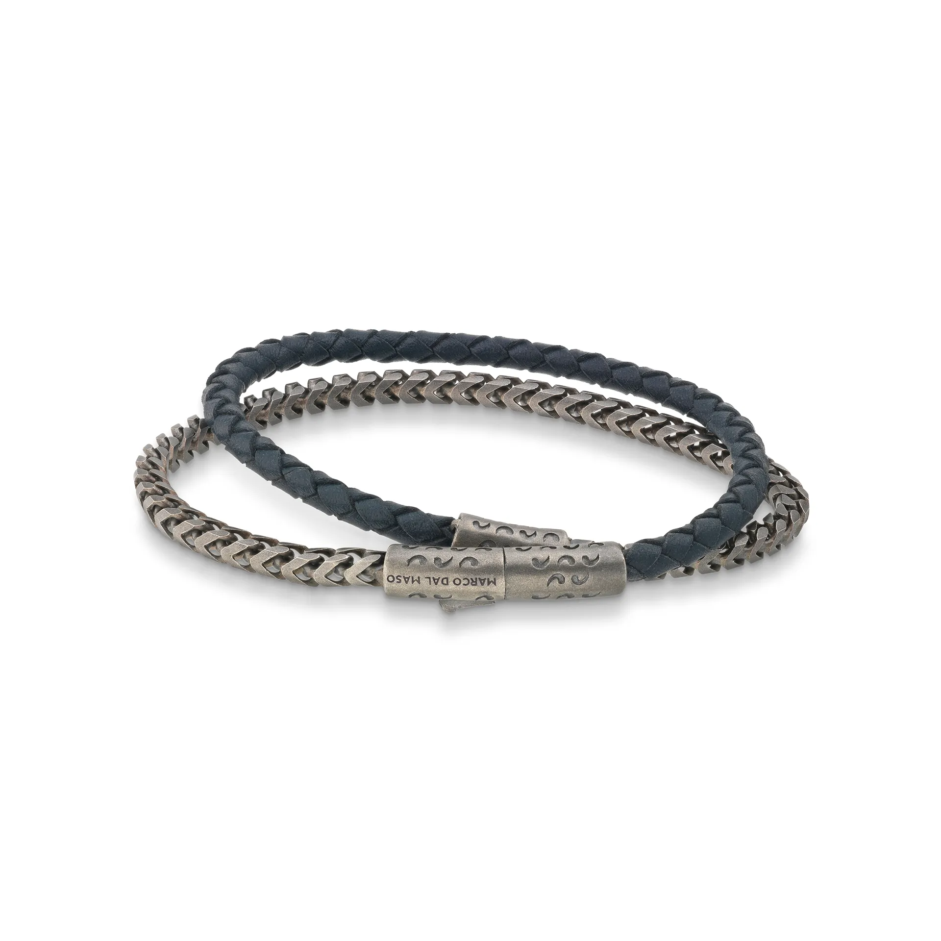 Lash Double Wrap Chain and Leather 10mm Bracelet with Blue Leather sold by Marco Dal Maso product image thumbnail 2
