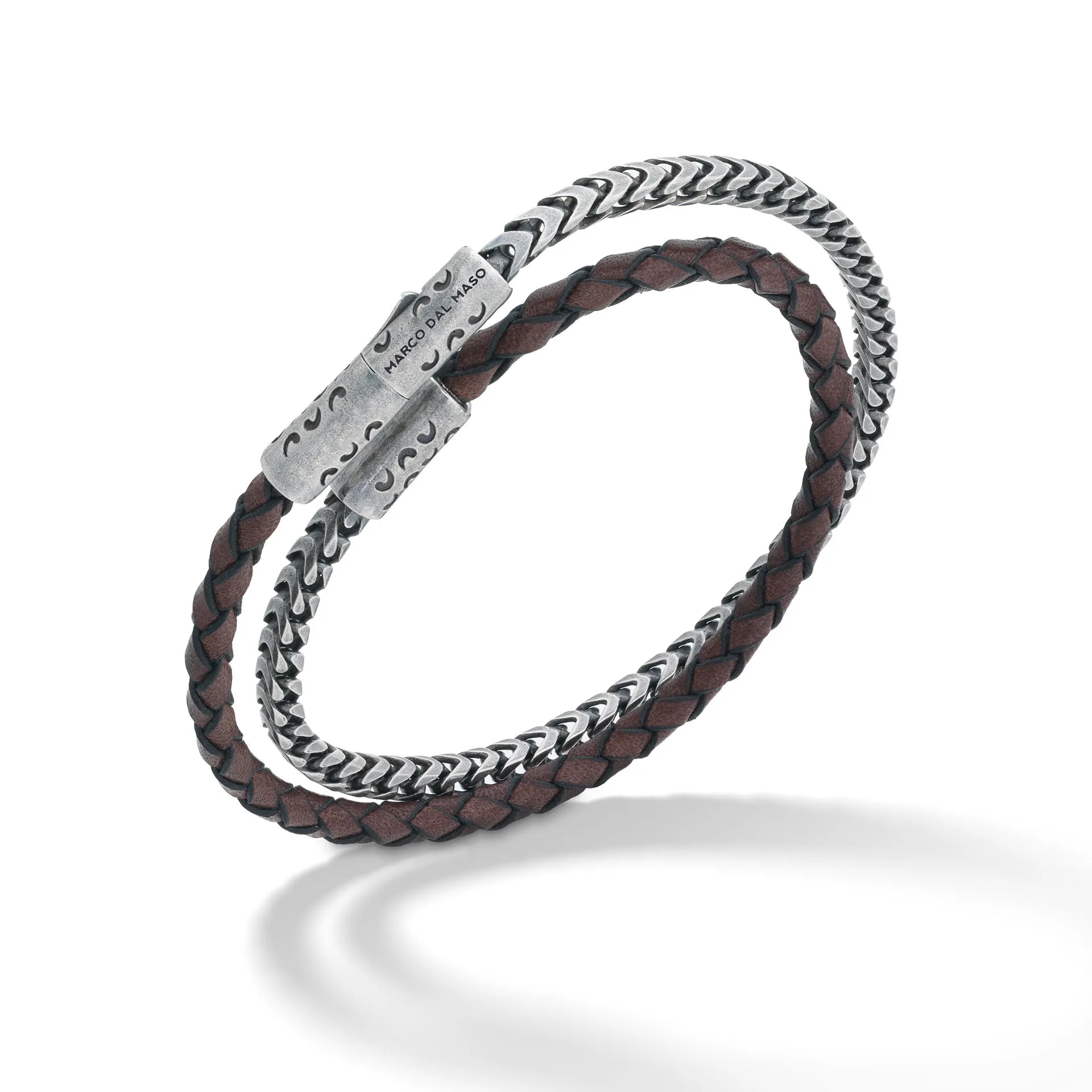 Lash Double Wrap Chain and Leather 10mm Bracelet with Brown Leather sold by Marco Dal Maso