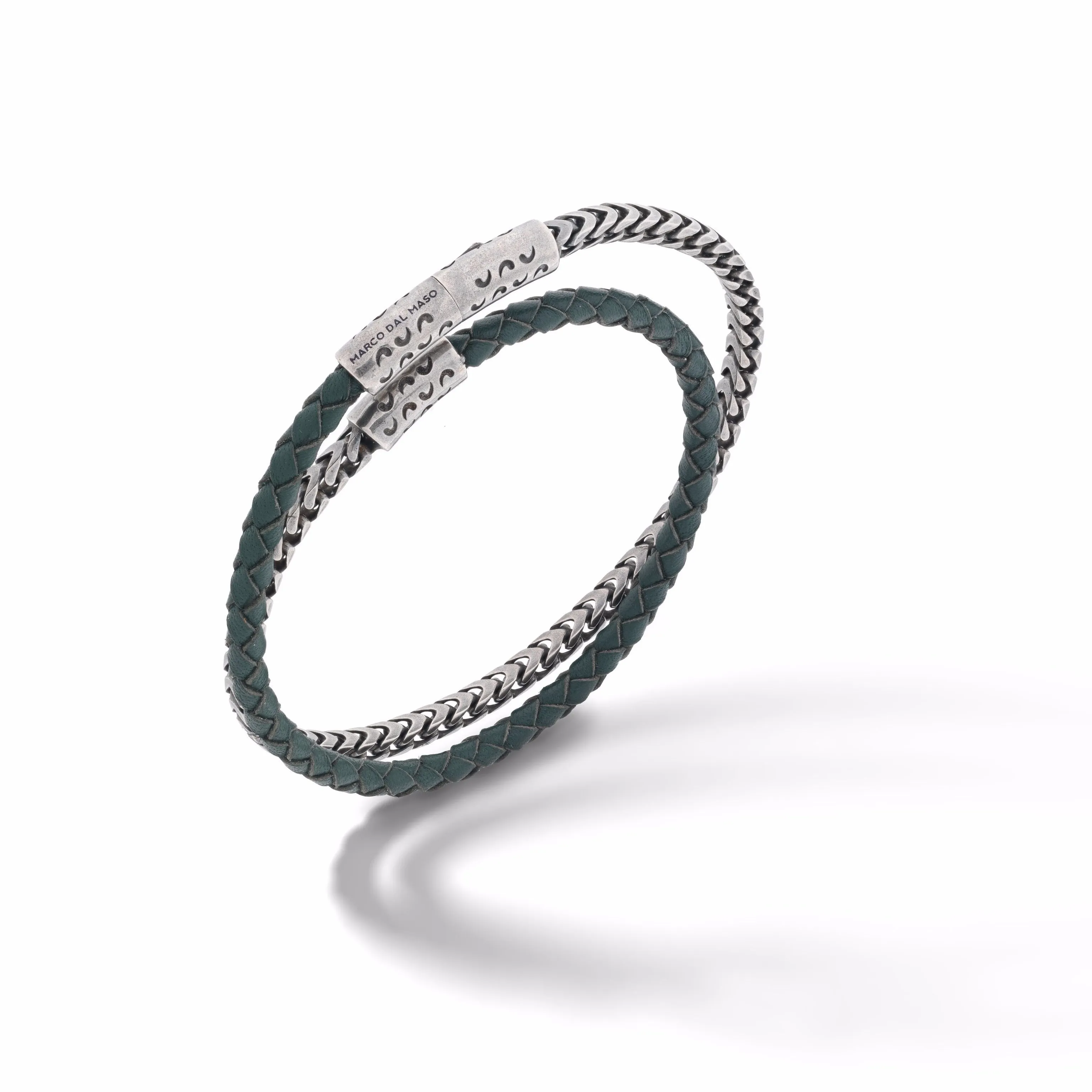 Lash Double Wrap Chain and Leather 10mm Bracelet with Green Leather sold by Marco Dal Maso