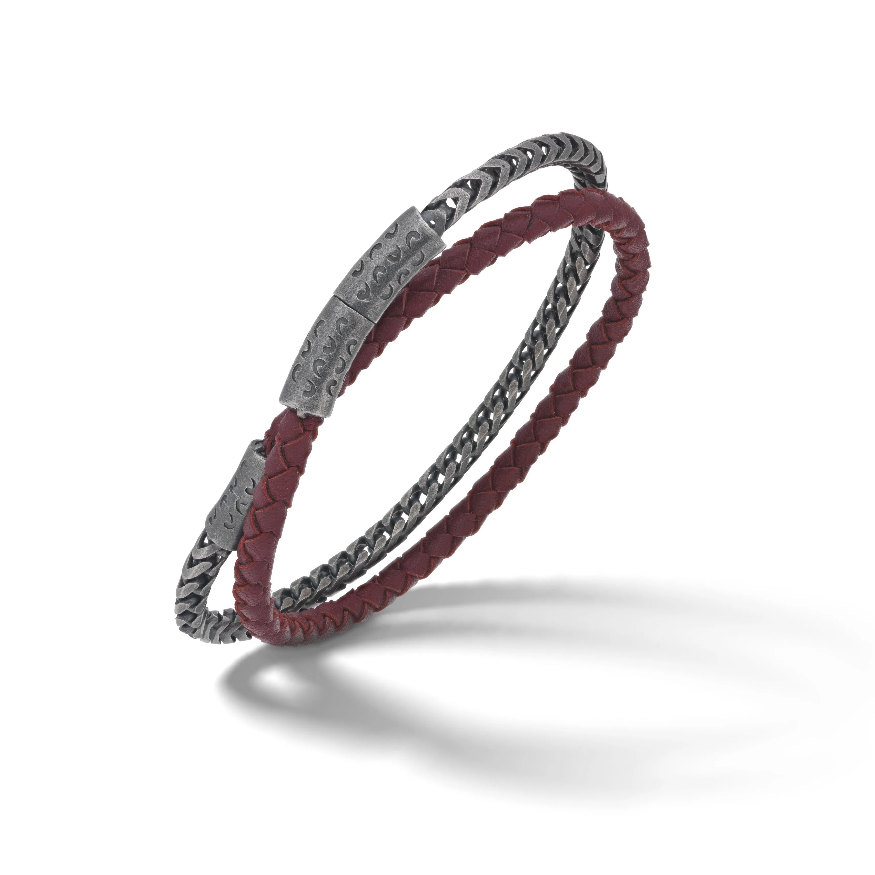 Lash Double Wrap Chain and Leather 10mm Bracelet with Red Leather sold by Marco Dal Maso