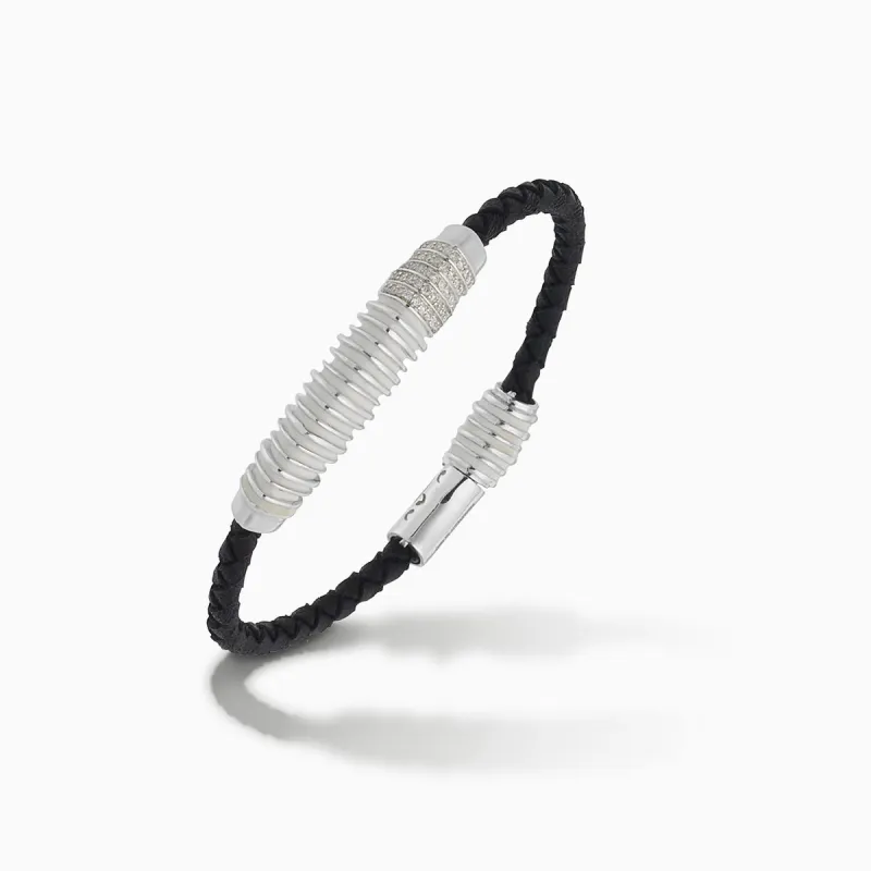 ACIES Triple White Polished Silver Bracelet with White Diamonds and Ivory Enamel sold by Marco Dal Maso