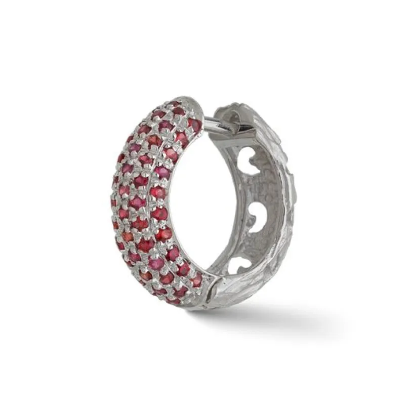 WARRIOR Single Hoop Earring in white Gold & Red Sapphires sold by Marco Dal Maso