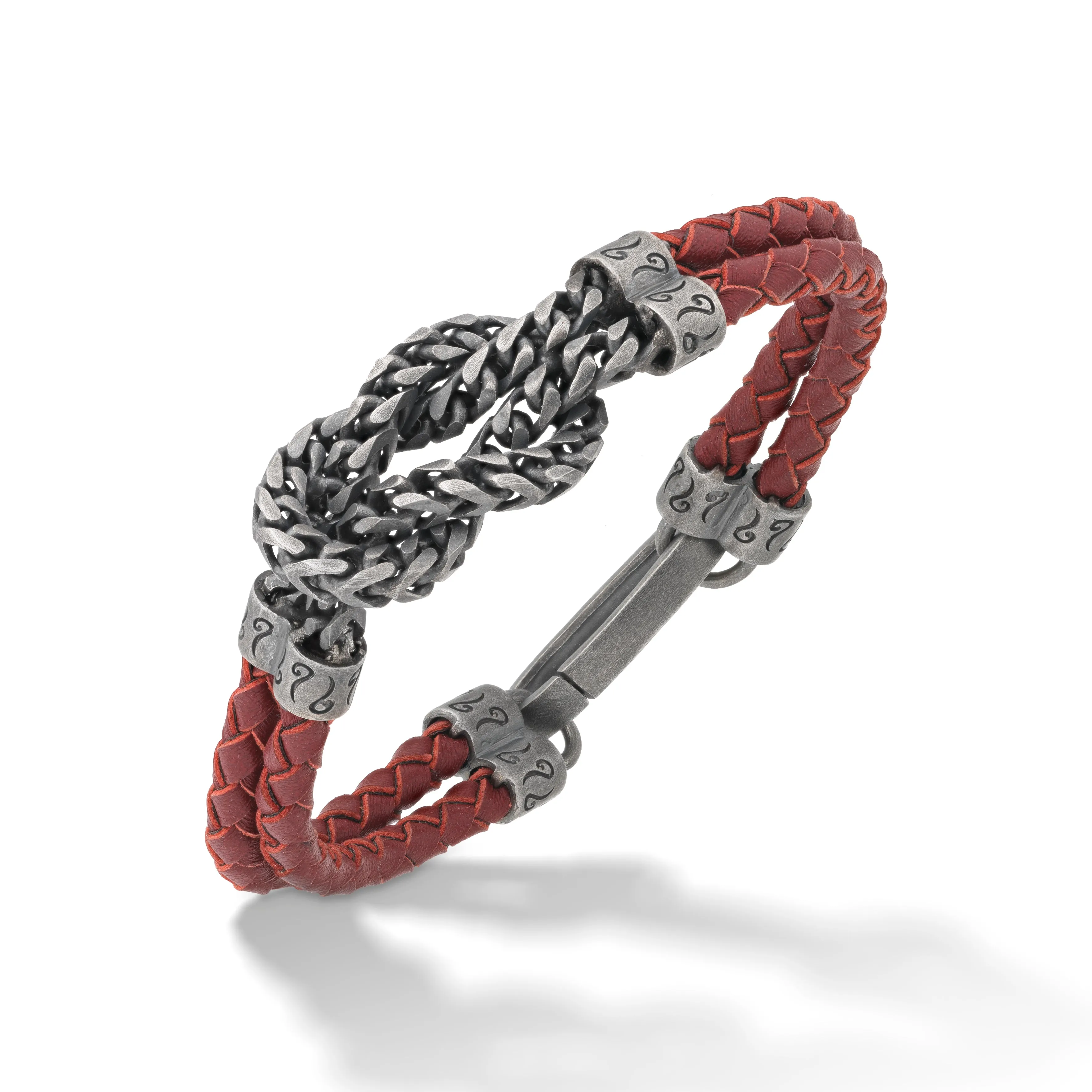 LASH Reef Knot Chain Oxidized Bracelet with red leather sold by Marco Dal Maso product image thumbnail 4