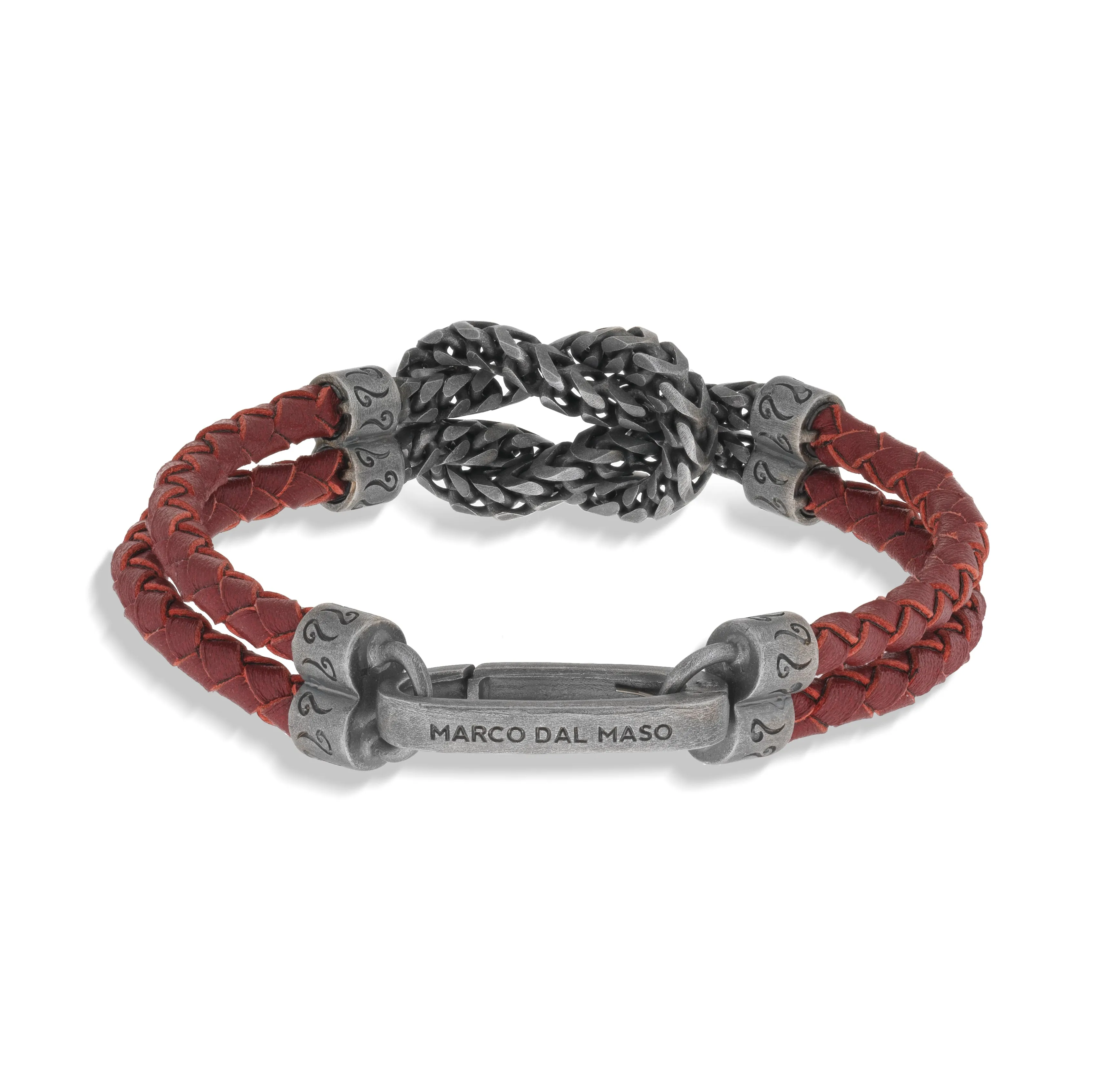 LASH Reef Knot Chain Oxidized Bracelet with red leather sold by Marco Dal Maso product image thumbnail 3