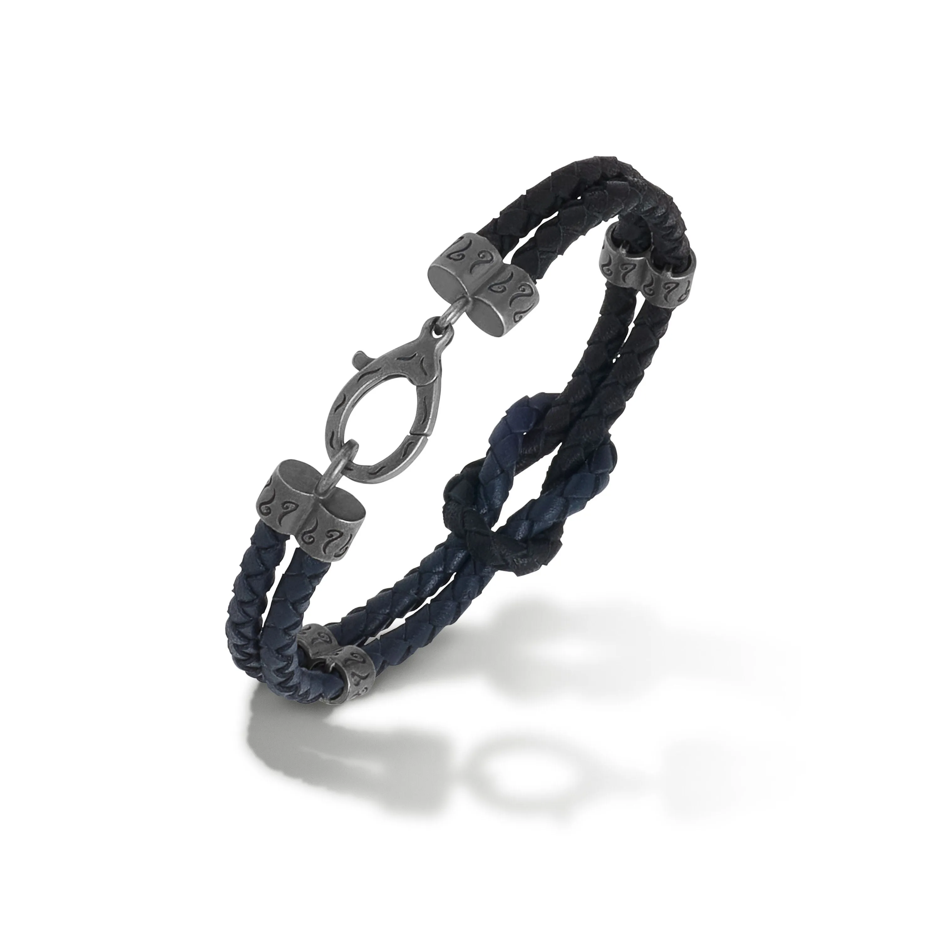 LASH Reef Knot Blue/Black Woven Leather and Oxidized Silver Bracelet sold by Marco Dal Maso product image thumbnail 3
