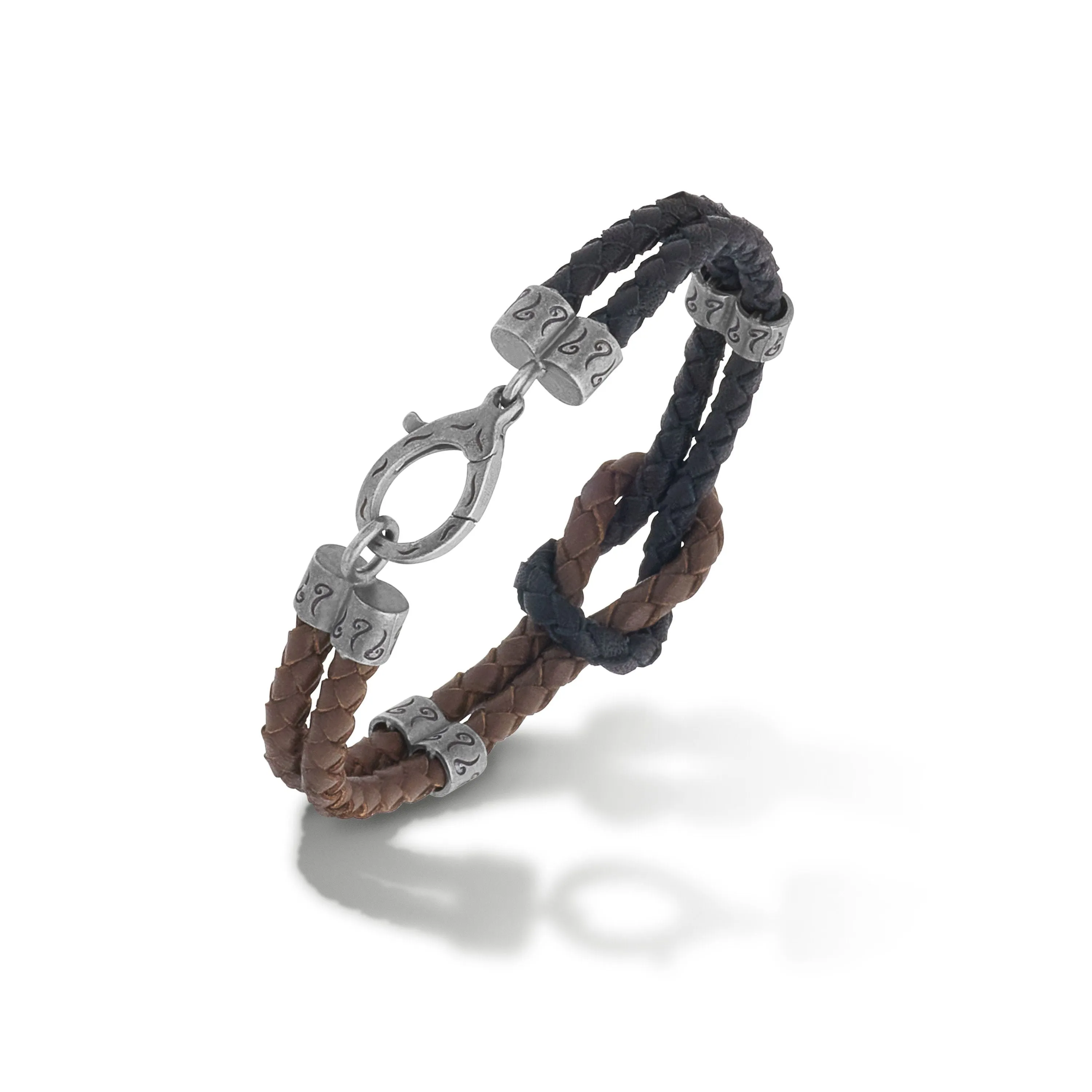 LASH Reef Knot Brown/Black Woven Leather and Oxidized Silver Bracelet sold by Marco Dal Maso product image thumbnail 3