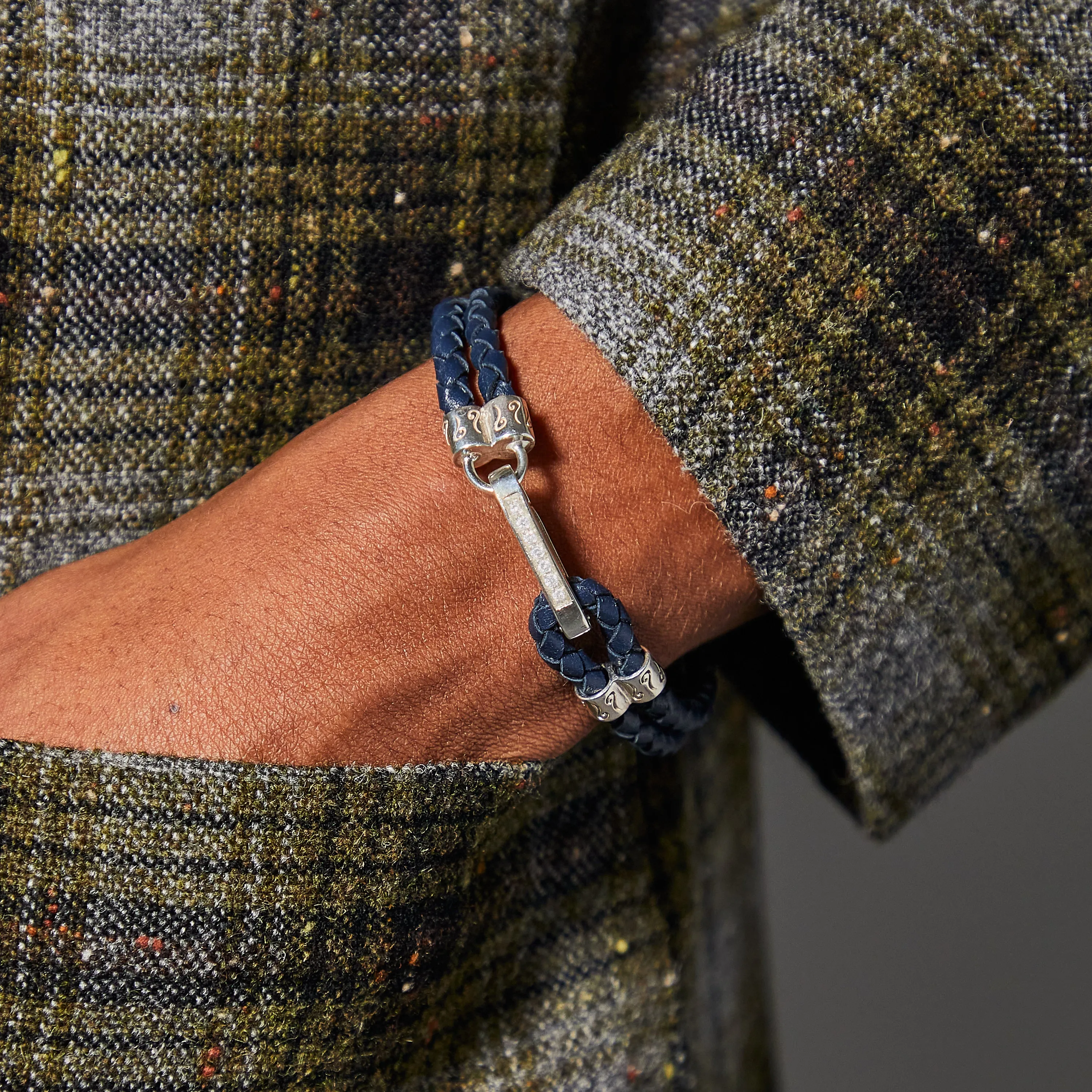 LASH White Diamonds Polished Silver Clasp Bracelet with Blue Leather sold by Marco Dal Maso product image thumbnail 2