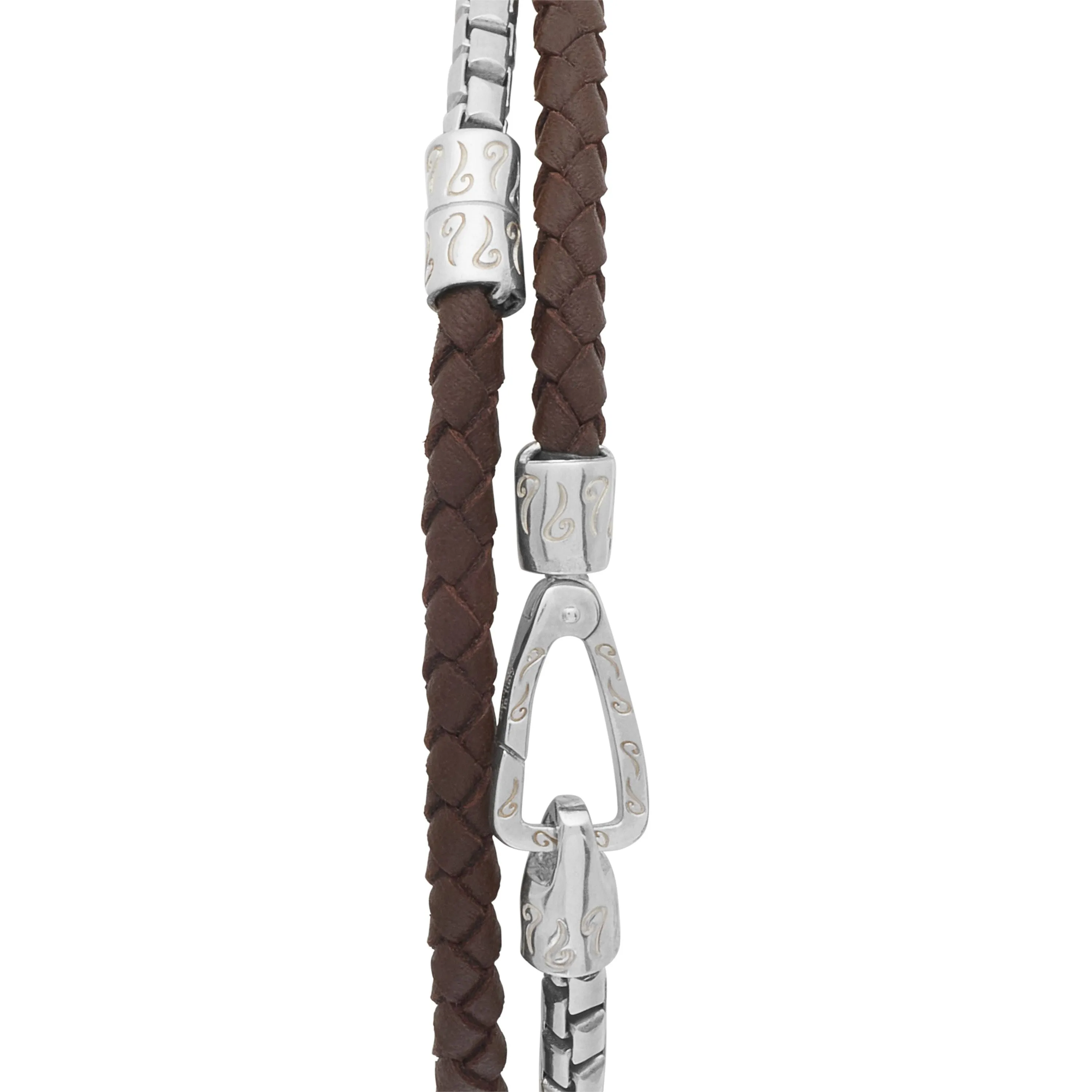 LASH Double Mix Brown Woven Leather and Polished Silver Chain Bracelet sold by Marco Dal Maso product image thumbnail 2