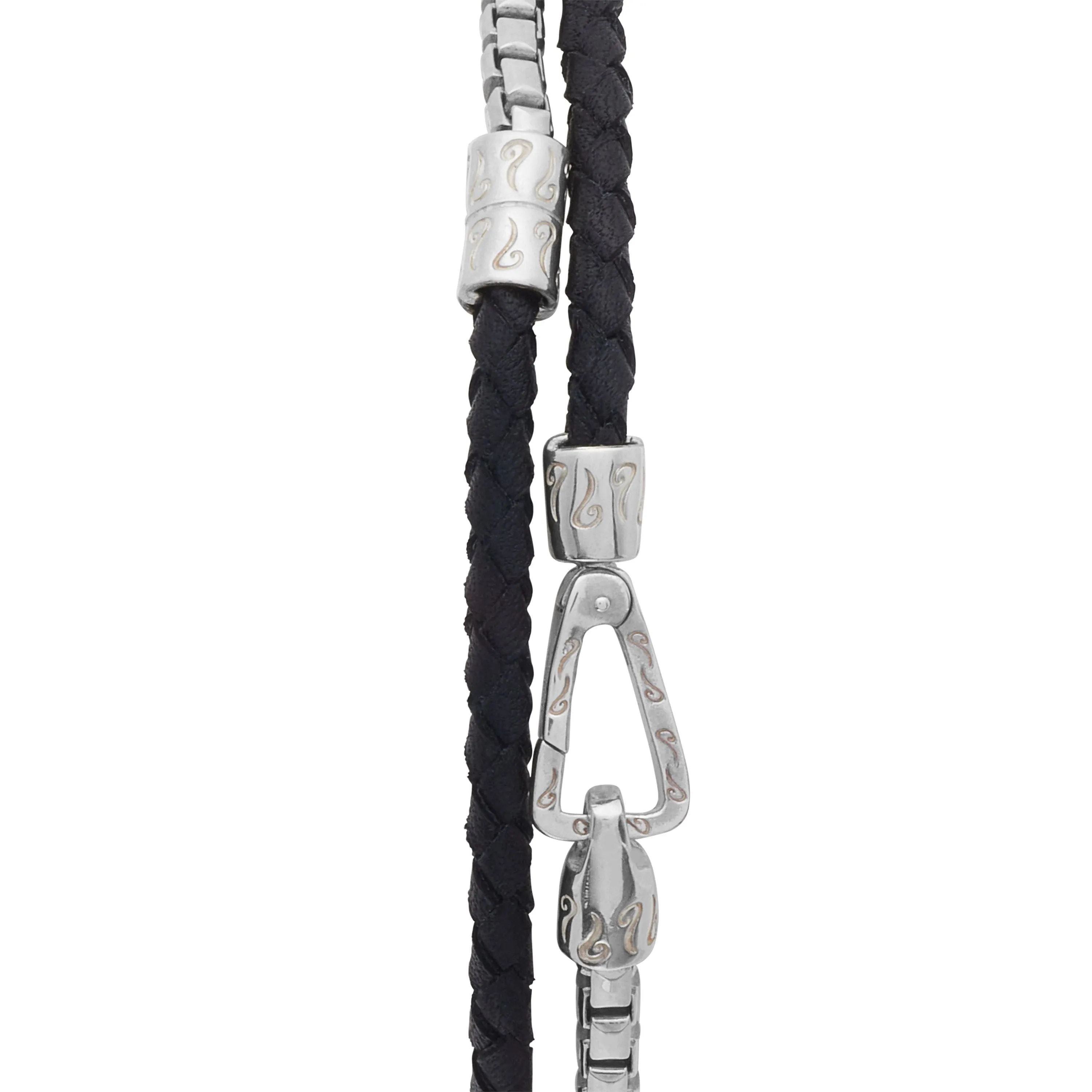 LASH Double Mix Black Woven Leather and Polished Silver Chain Bracelet sold by Marco Dal Maso product image thumbnail 2