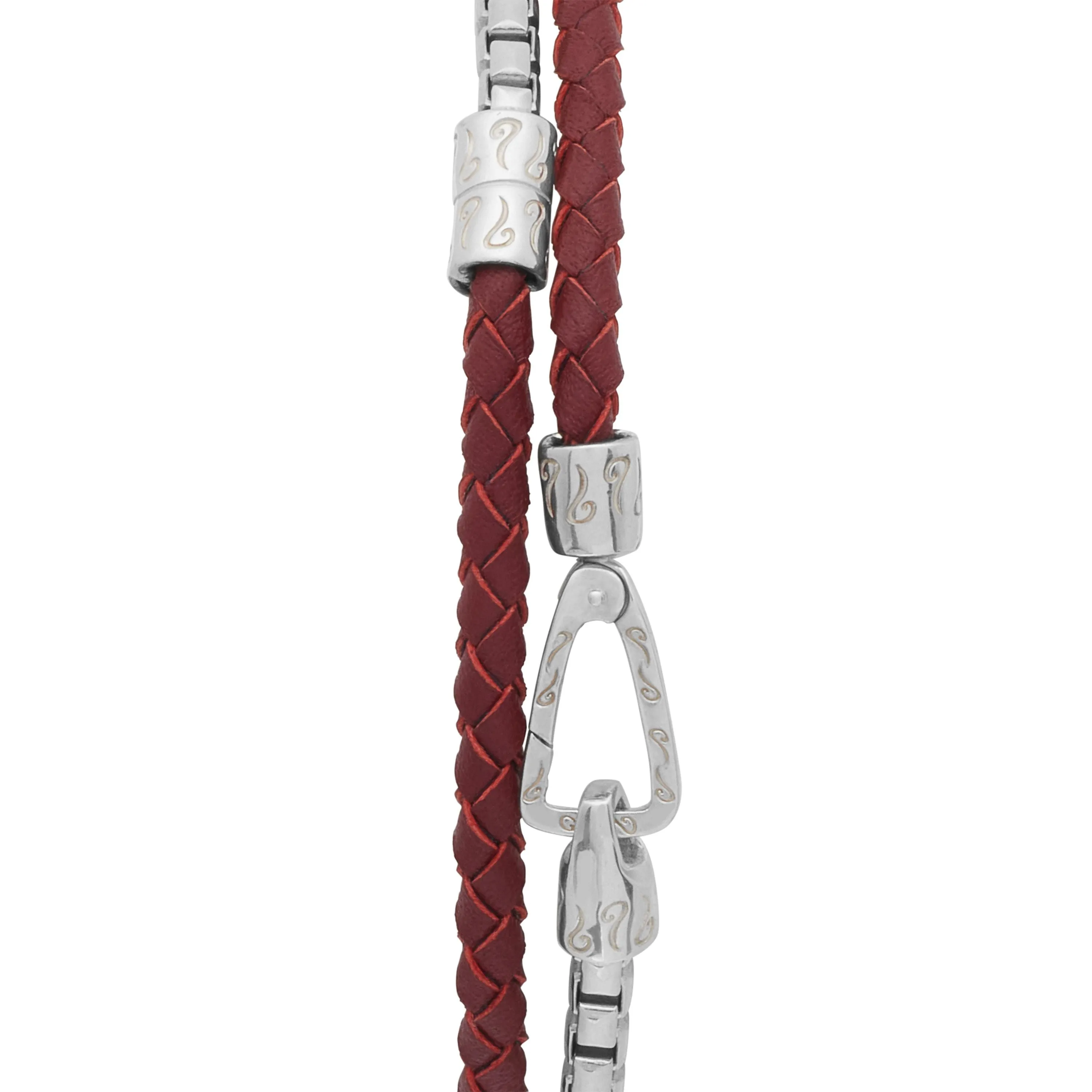 LASH Double Mix Red Woven Leather and Polished Silver Chain Bracelet sold by Marco Dal Maso product image thumbnail 2