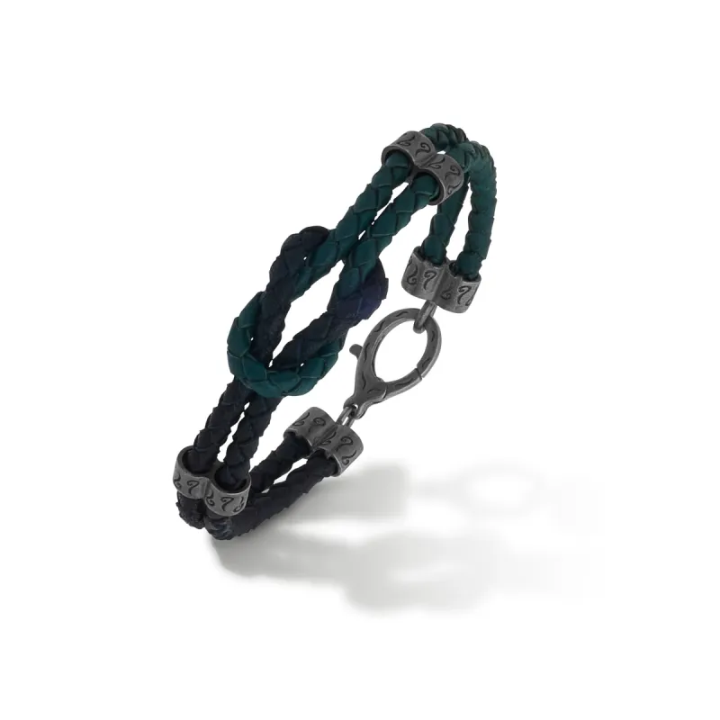 LASH Reef Knot Green/Black Woven Leather and Oxidized Silver Bracelet made by Marco Dal Maso