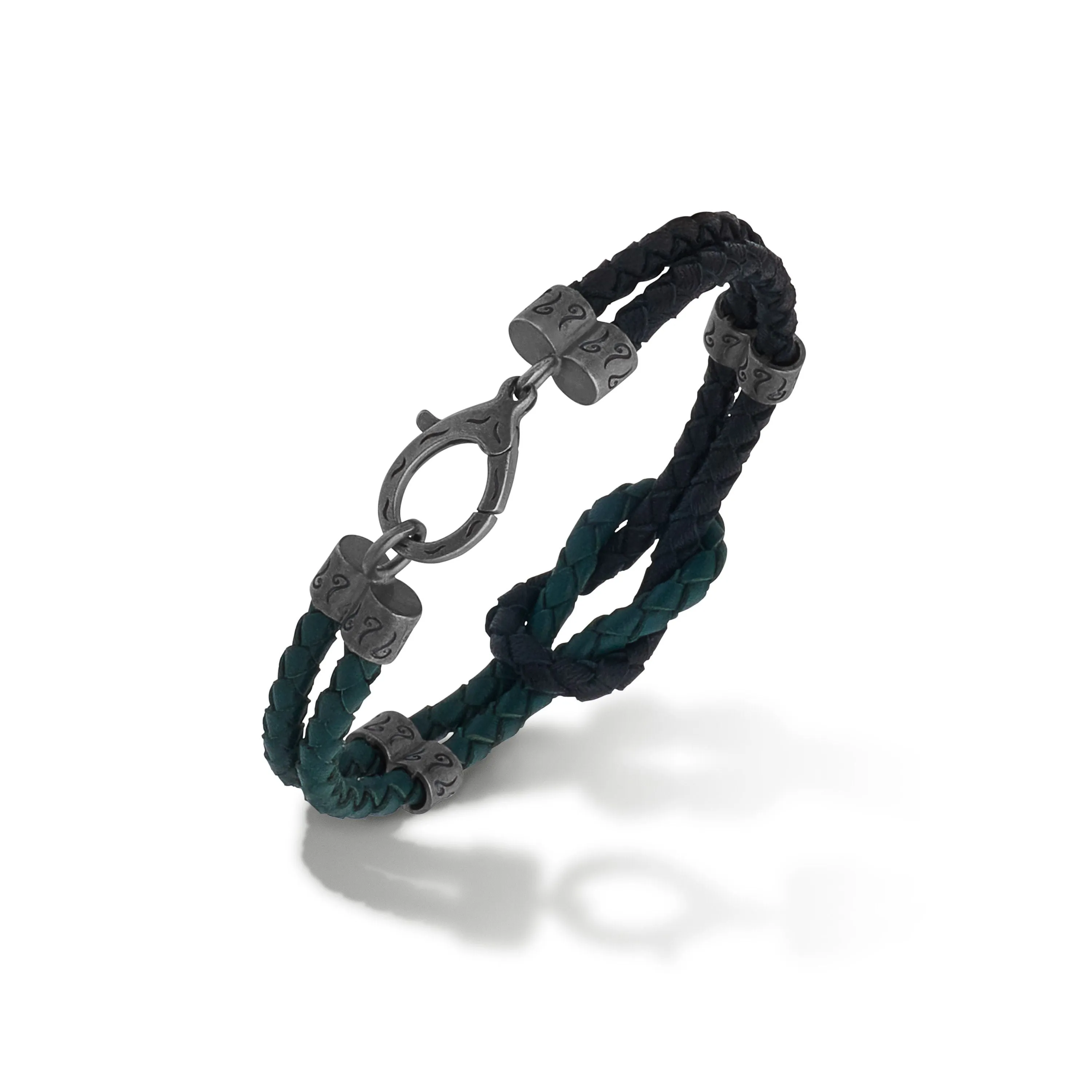 LASH Reef Knot Green/Black Woven Leather and Oxidized Silver Bracelet sold by Marco Dal Maso product image thumbnail 3