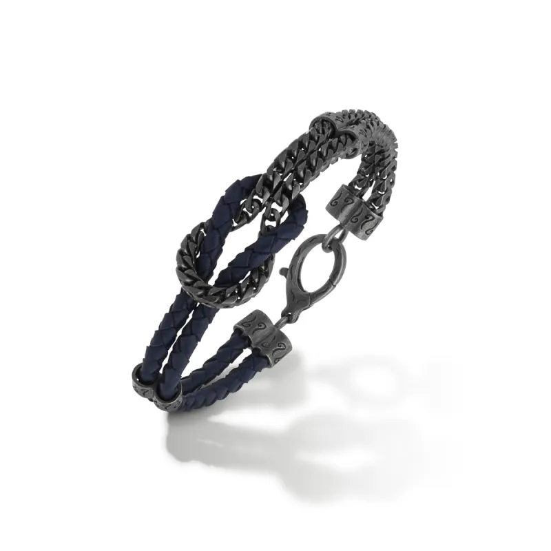 LASH Mix Reef Knot Chain Oxidized Bracelet and blue leather sold by Marco Dal Maso