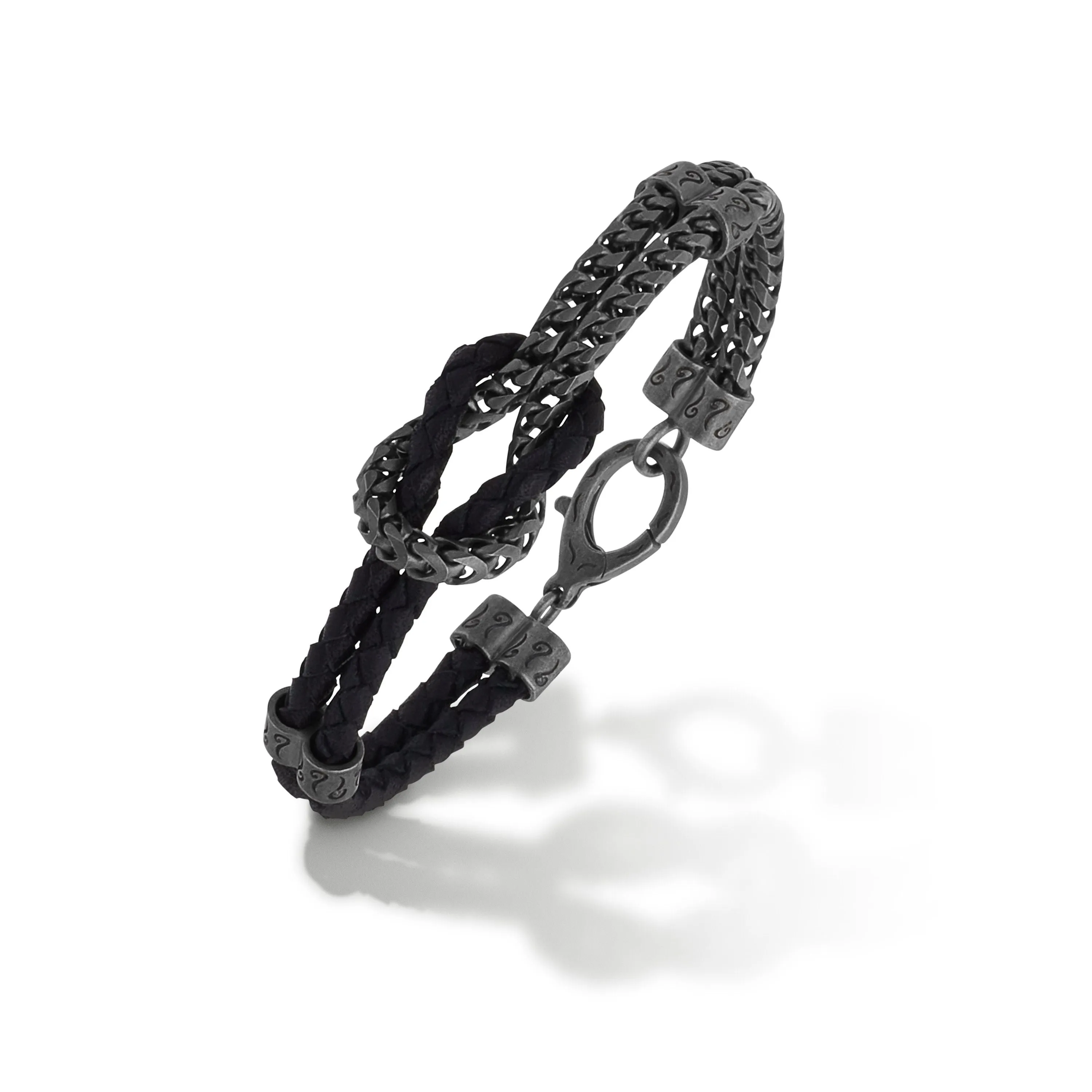 LASH Mix Reef Knot Chain Oxidized Bracelet and black leather sold by Marco Dal Maso