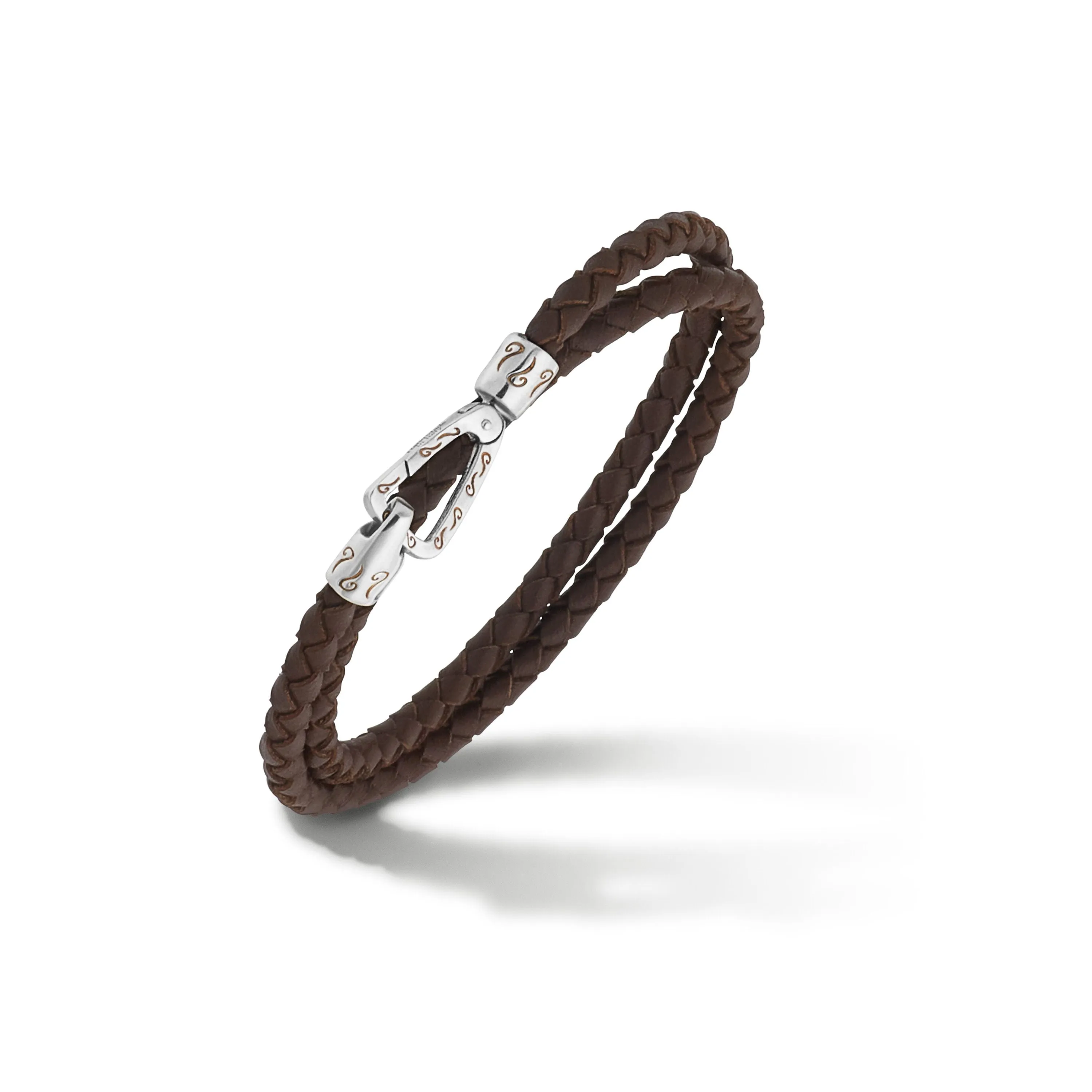 LASH Double Wrap Polished Silver and Brown Woven Leather Bracelet sold by Marco Dal Maso