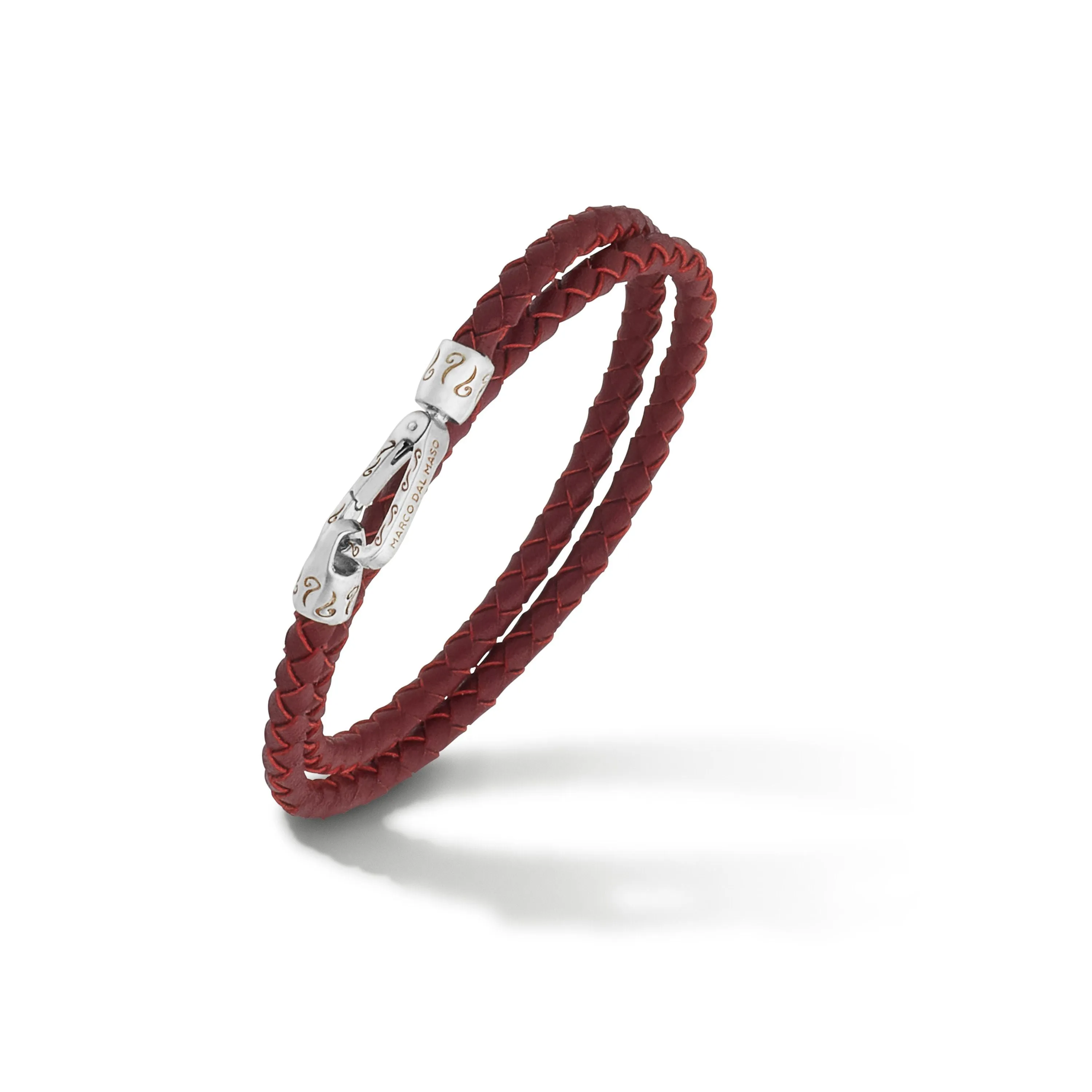LASH Double Wrap Polished Silver and Red Woven Leather Bracelet sold by Marco Dal Maso