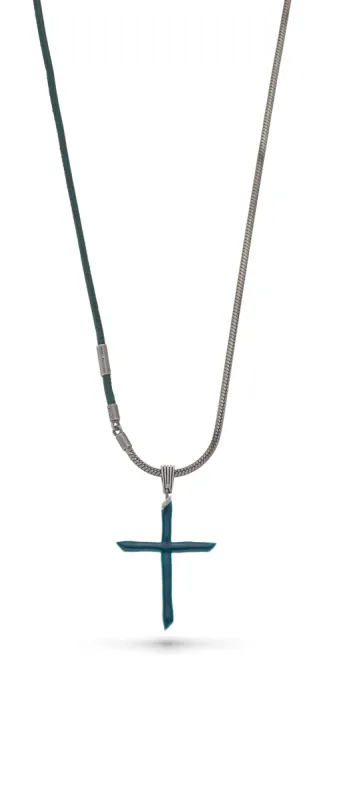Oxidized Silver Pendant with green enamel and leather sold by Marco Dal Maso