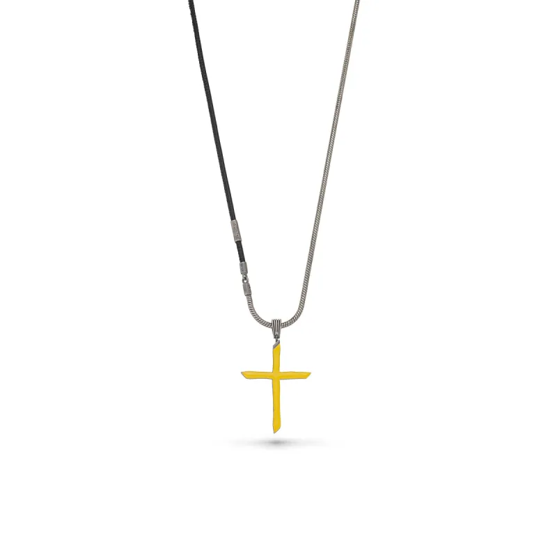 Oxidized Silver Pendant with yellow enamel and black leather sold by Marco Dal Maso