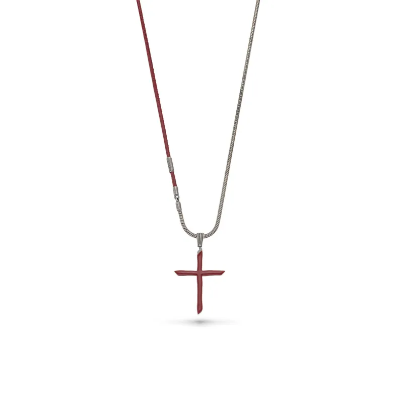 Oxidized Silver Pendant with red enamel and leather sold by Marco Dal Maso