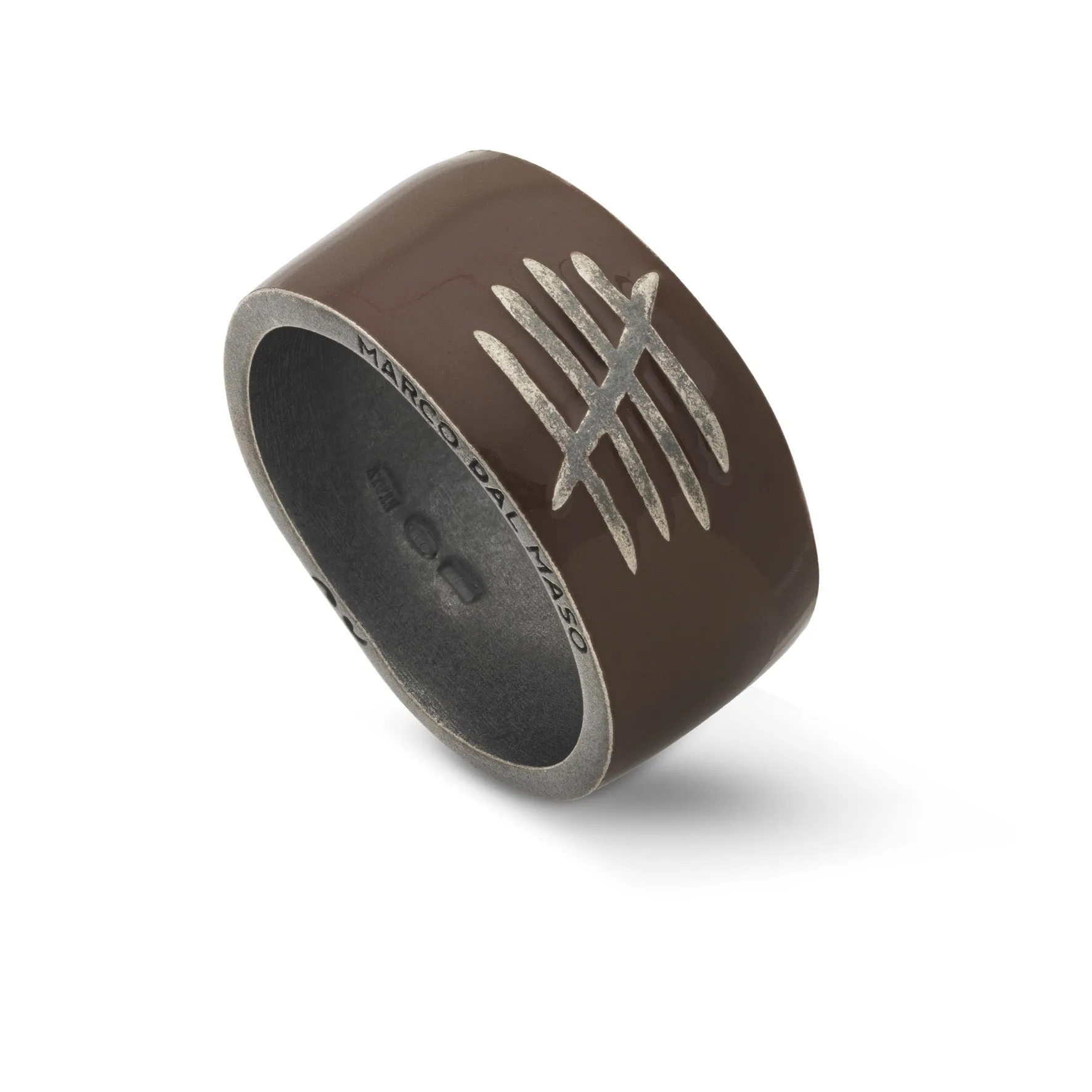 TRIUMPH Oxidized Silver Ring with Brown Enamel sold by Marco Dal Maso