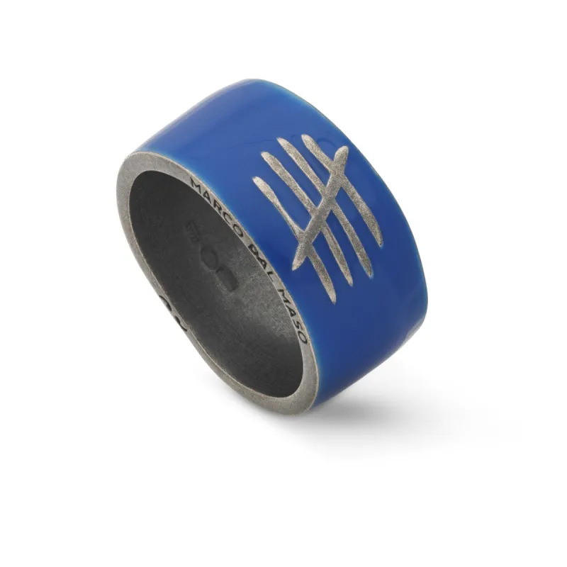 TRIUMPH Oxidized Silver Ring with Blue Enamel sold by Marco Dal Maso