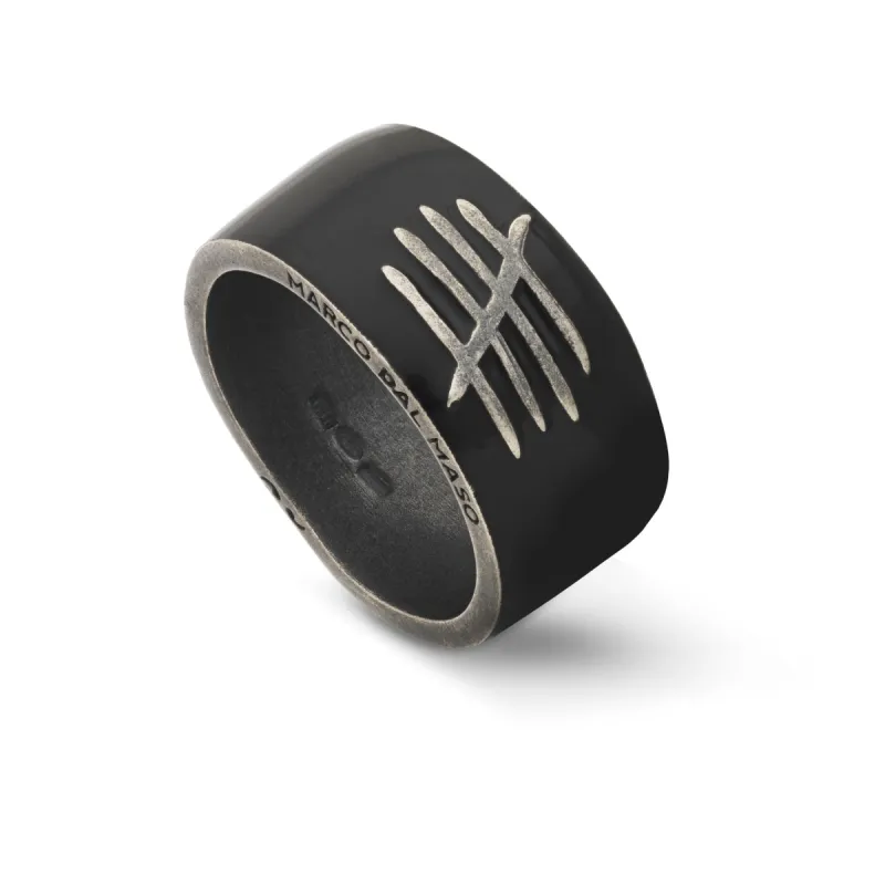 TRIUMPH Oxidized Silver Ring with Black Enamel sold by Marco Dal Maso