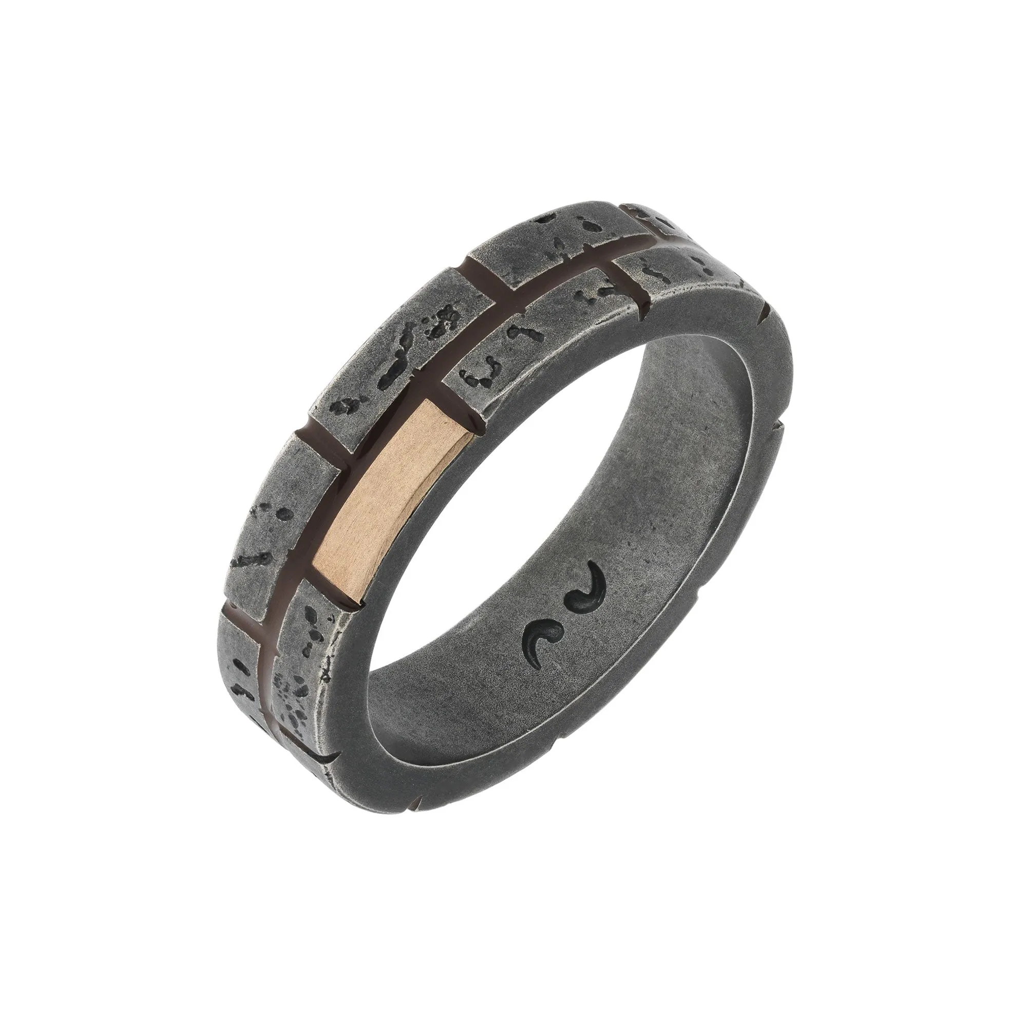 MURALES Thin 18kt Gold and Silver Ring with Brown Enamel sold by Marco Dal Maso