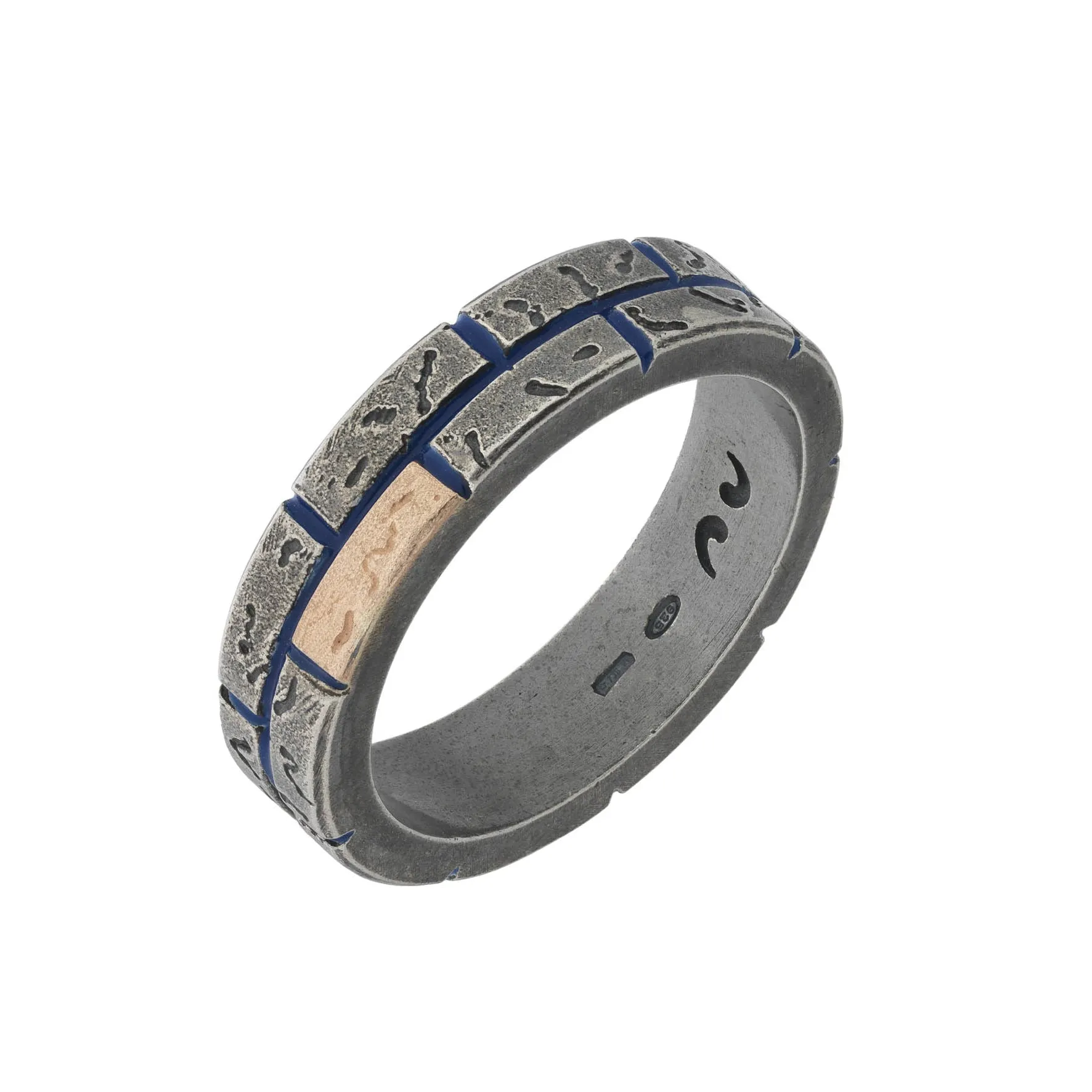 MURALES Thin 18kt Gold and Silver Ring with Blue Enamel sold by Marco Dal Maso