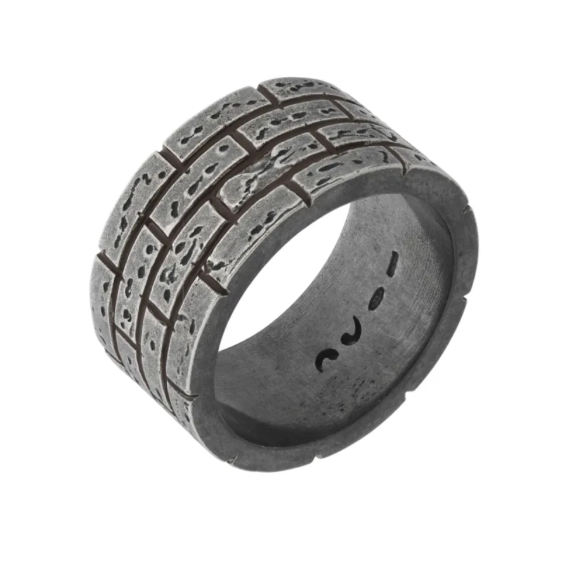 MURALES Oxidized Silver Wide Ring with Brown Enamel sold by Marco Dal Maso