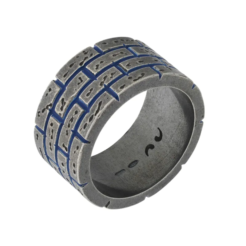 MURALES Oxidized Silver Wide Ring with Blue Enamel sold by Marco Dal Maso
