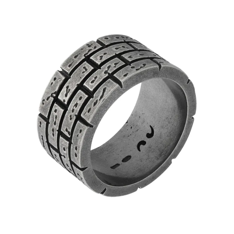 MURALES Oxidized Silver Wide Ring with Black Enamel sold by Marco Dal Maso