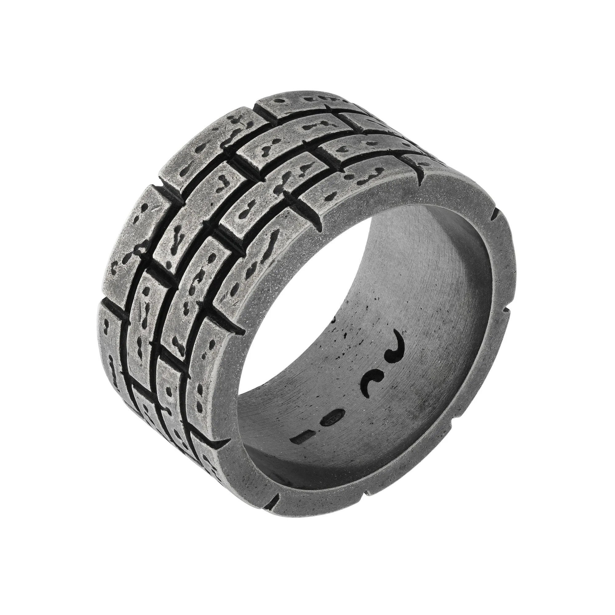 MURALES Oxidized Silver Wide Ring with Black Enamel sold by Marco Dal Maso
