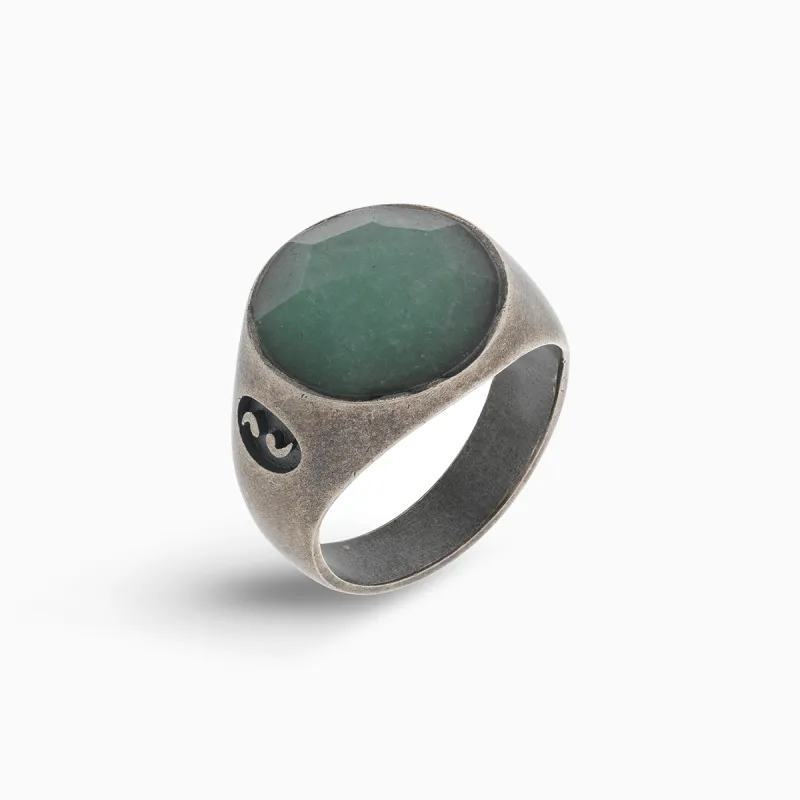 MONETA Oxidized Silver & Green Aventurine Signet Ring sold by Marco Dal Maso