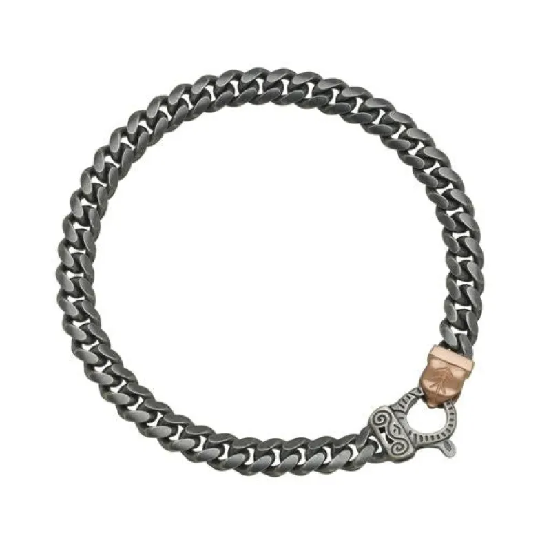 FLAMING TONGUE Cuban Link Bracelet with 18kt Rose Gold Vermeil and Oxidized Silver sold by Marco Dal Maso