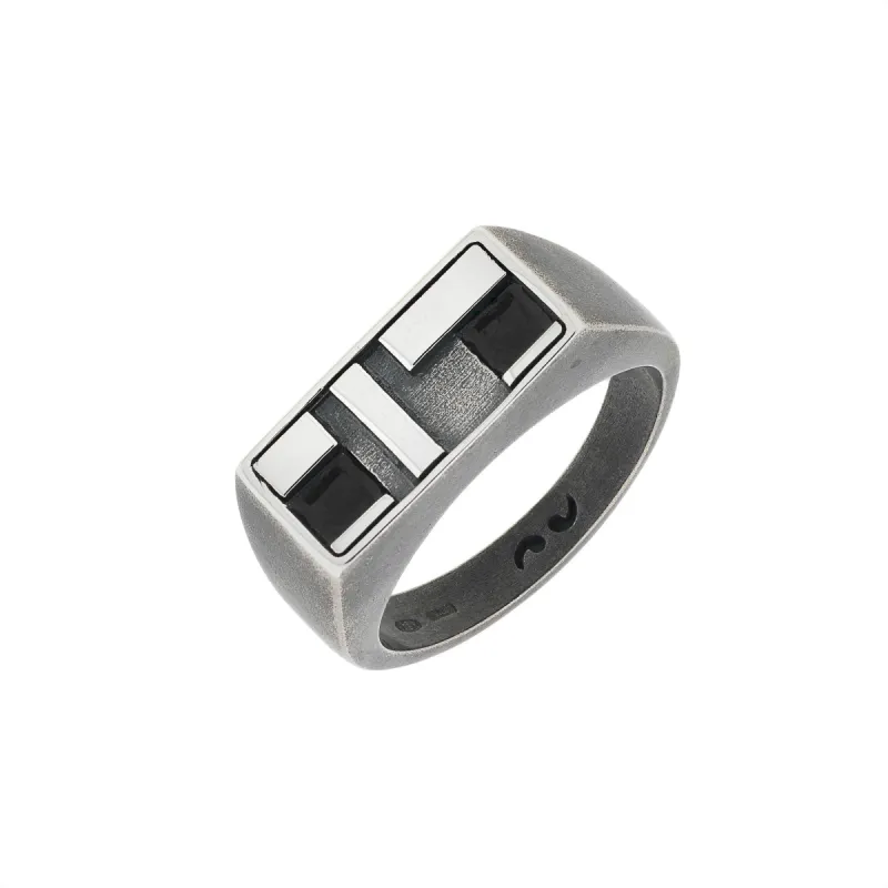 De Stijl Oxidized and Polished Silver Ring with No Enamel sold by Marco Dal Maso