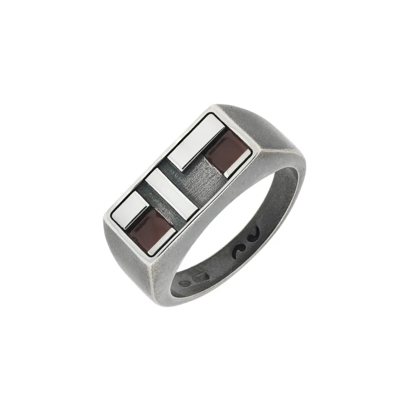 De Stijl Oxidized and Polished Silver Ring with Brown Enamel sold by Marco Dal Maso