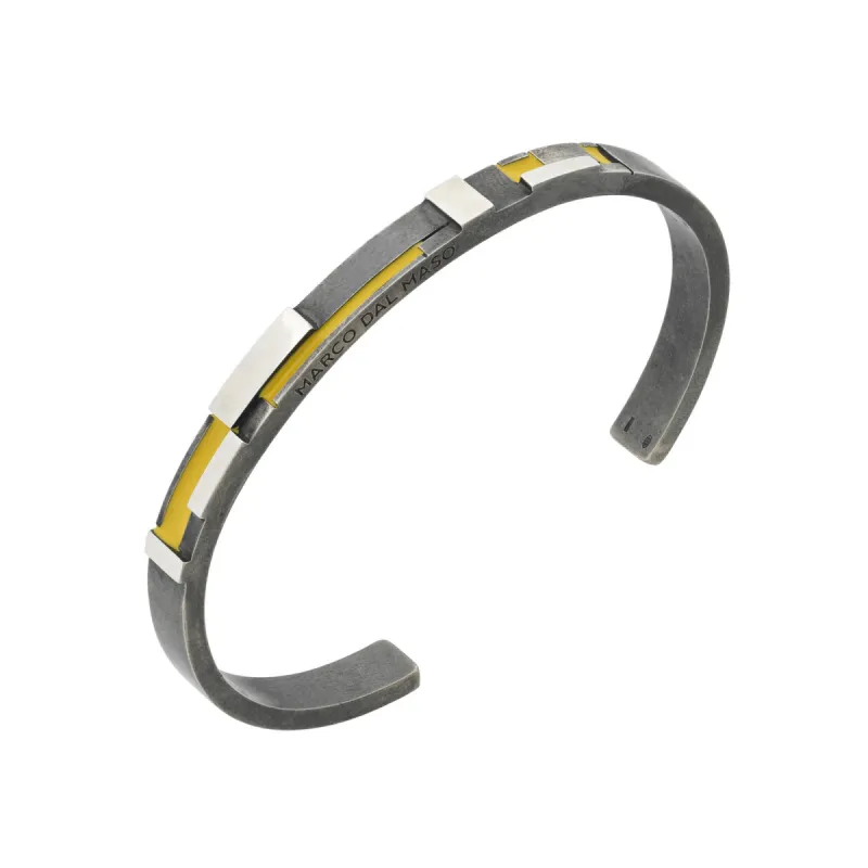 De Stijl Oxidized and Polished Silver Cuff with Yellow Enamel sold by Marco Dal Maso