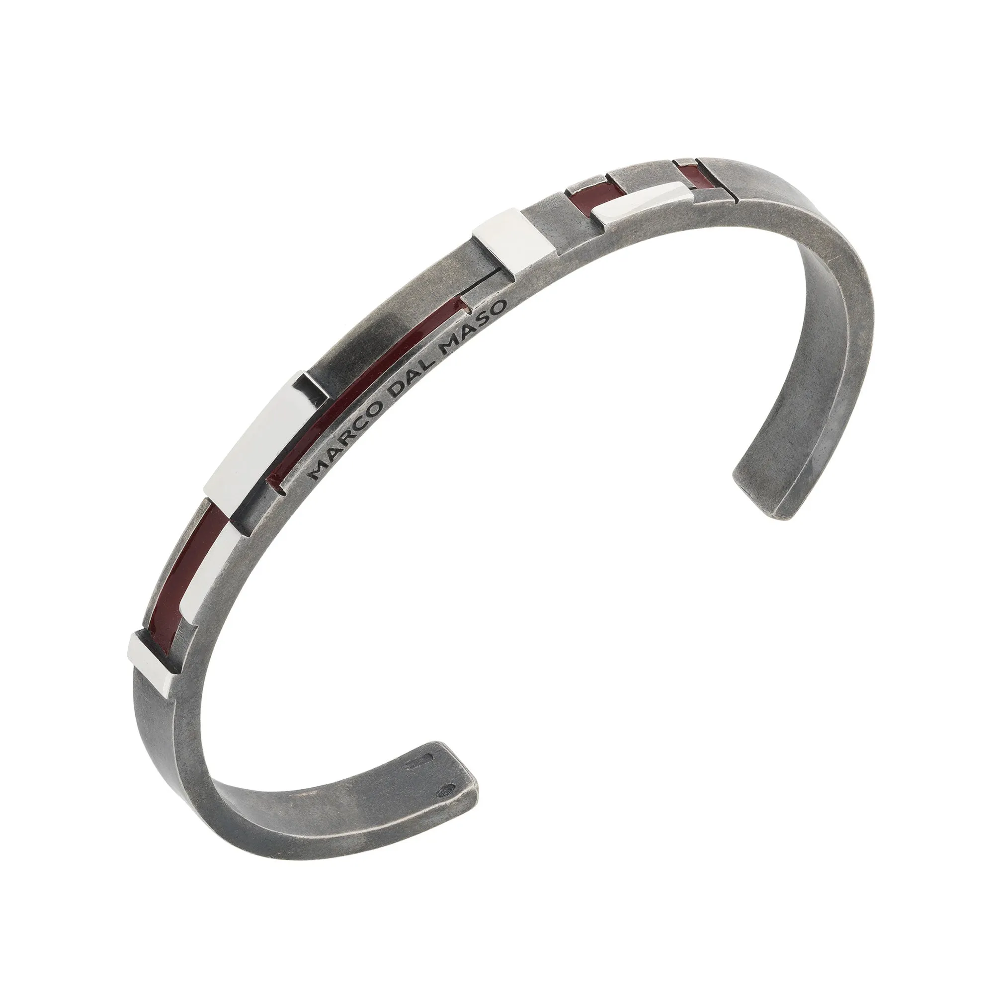 De Stijl Oxidized and Polished Silver Cuff with Red Enamel sold by Marco Dal Maso