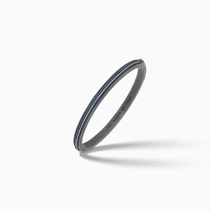 ACIES Slim Oxidized Silver Cuff with Blue Enamel sold by Marco Dal Maso