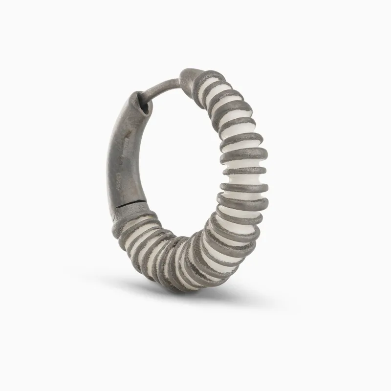 ACIES Satellite Hoop Black Matte Silver Earring with Ivory Enamel sold by Marco Dal Maso