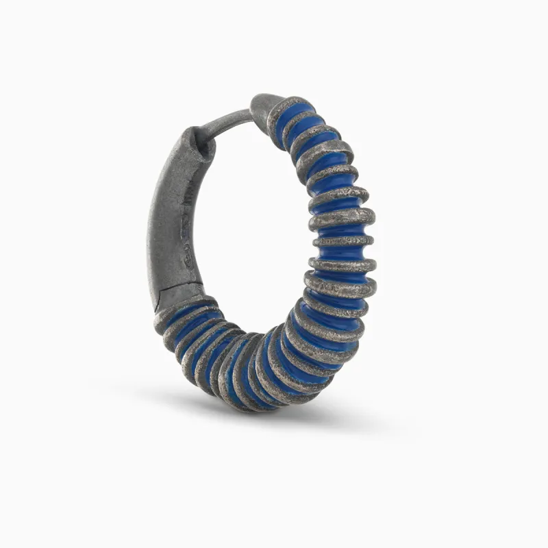 ACIES Satellite Hoop Oxidized Silver Earring with Blue Enamel sold by Marco Dal Maso