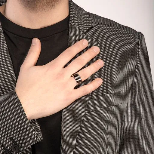 ACIES Polished Silver Band with Black Enamel sold by Marco Dal Maso product image thumbnail 2