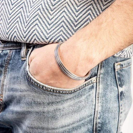 ACIES Polished Silver Cuff with Blue Enamel sold by Marco Dal Maso product image thumbnail 2